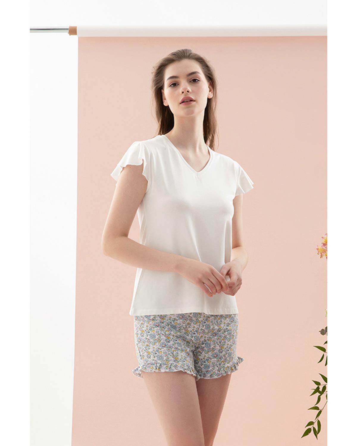 Spring Flower Viscose Women Pajama Set S Blue