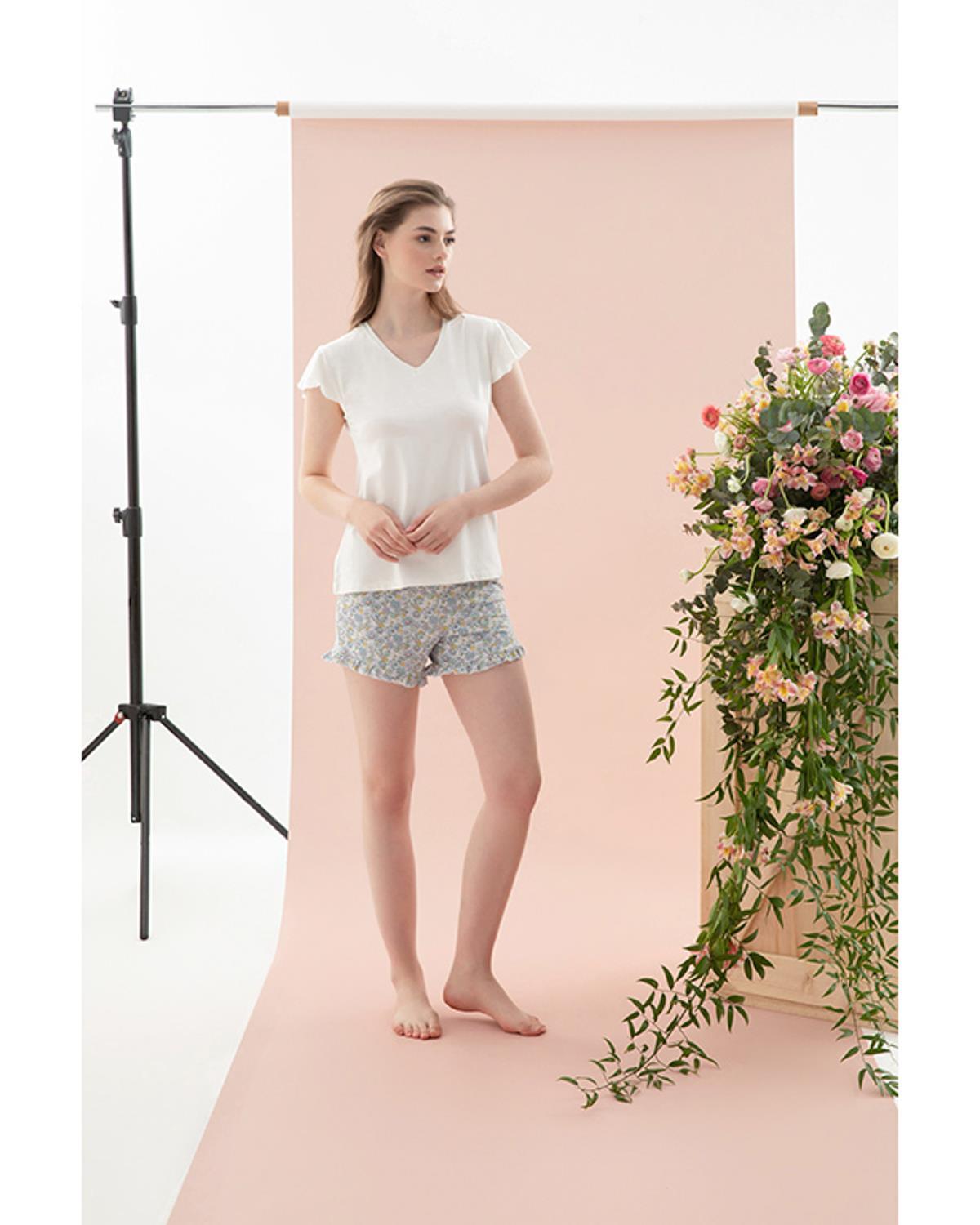 Spring Flower Viscose Women Pajama Set S Blue
