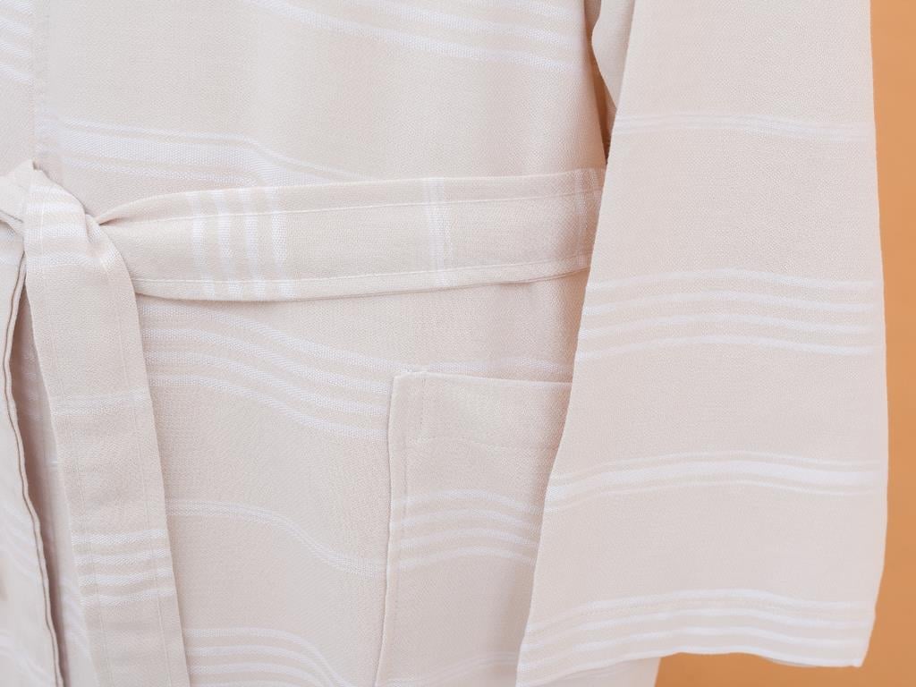 Stripe Turkish Bath Towel mens Bathrobe L Light Beige