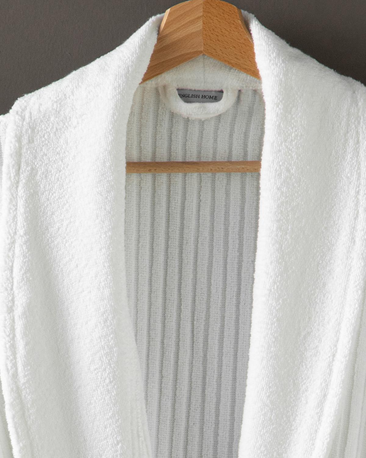 Strıpe Cotton Bathrobe L-XL White