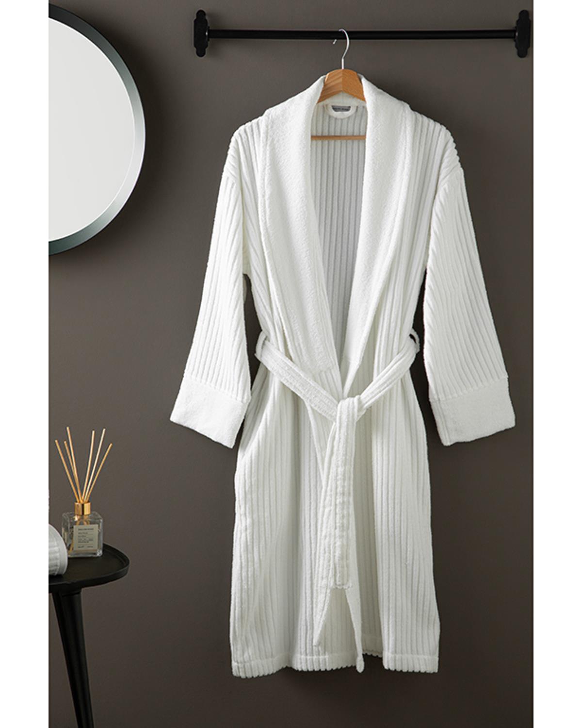 Strıpe Cotton Bathrobe L-XL White