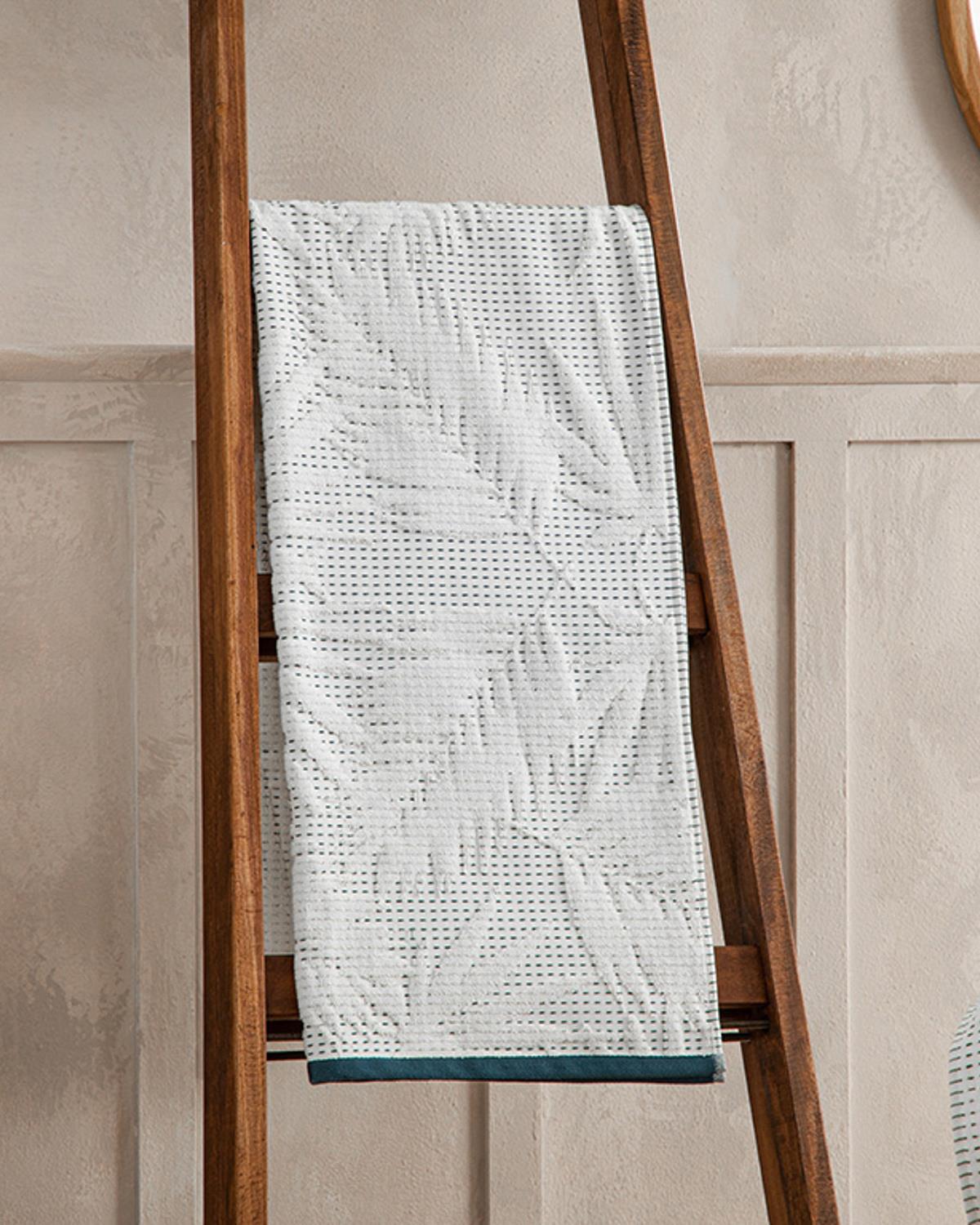 Sukulent Cotton Jacquard Bath Towel 70x140 cm Ecru - Petrol