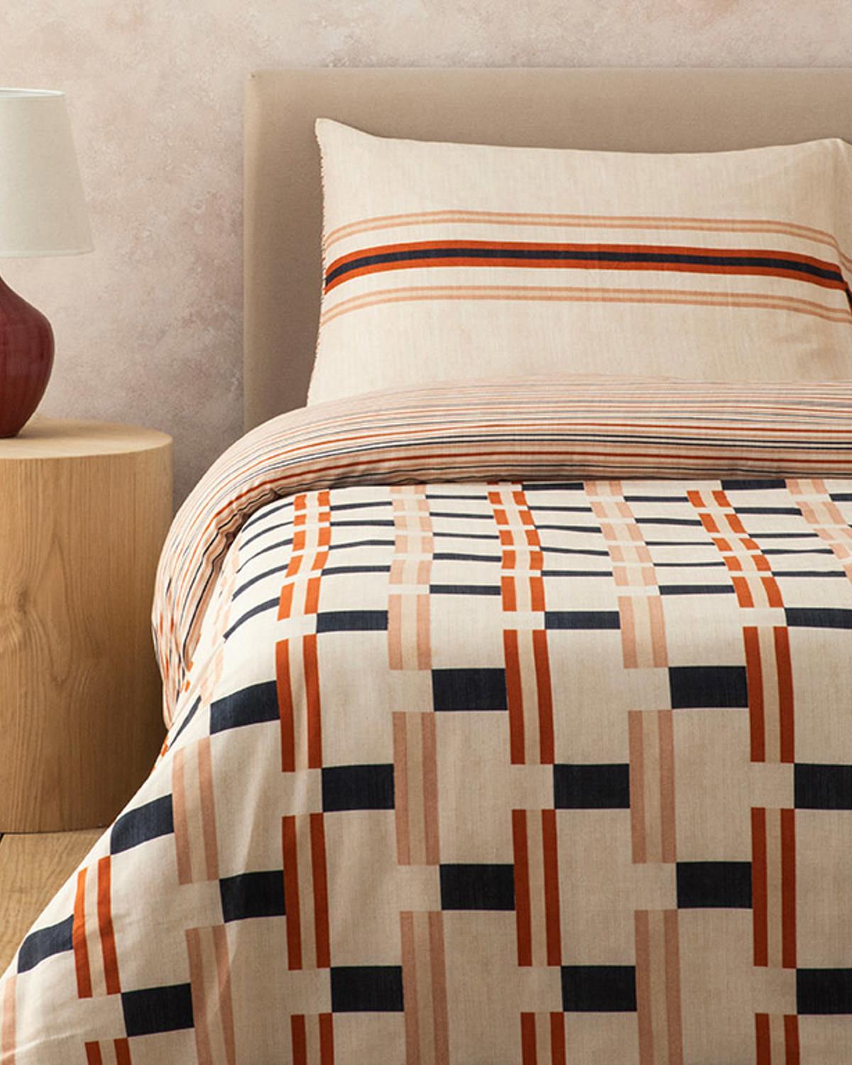 Timeline Dijital Baskılı Soft Cotton For One Person Duvet Cover Set Pack 160x220 cm Terracotta