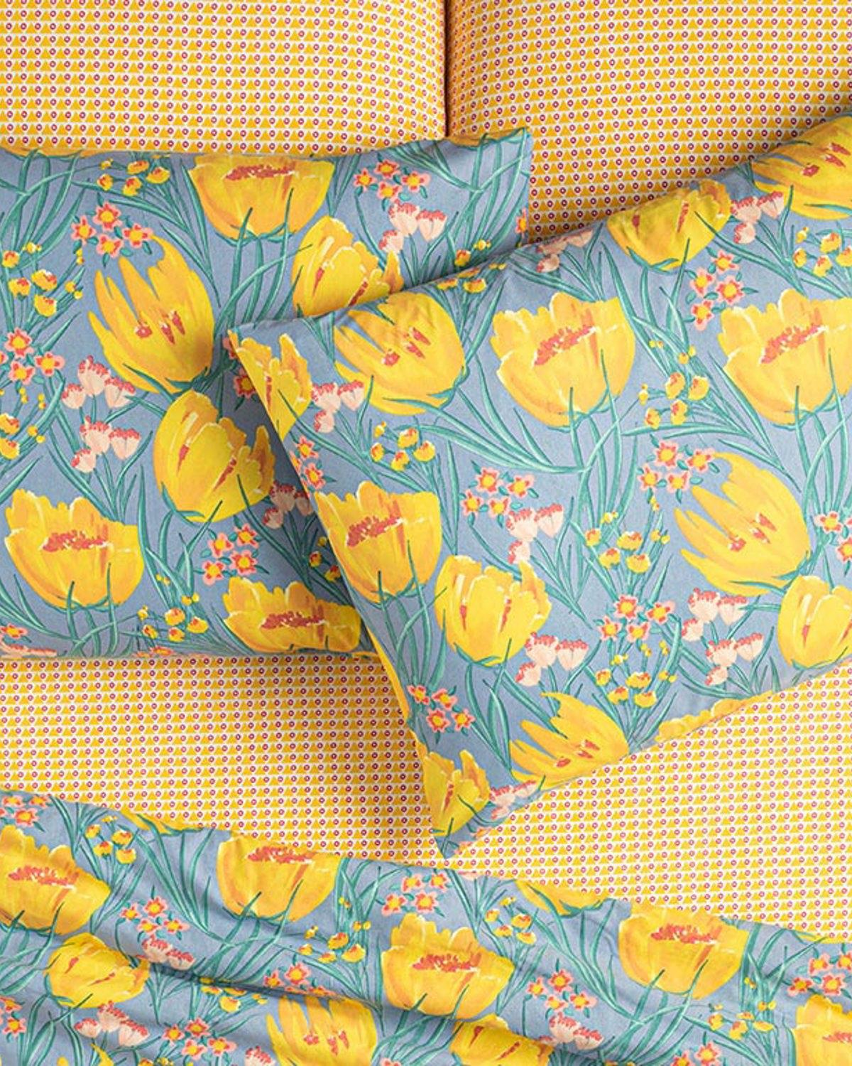 Tulip Paradise Easy to Iron 2 pcs Pillowcase 50x70 cm Blue