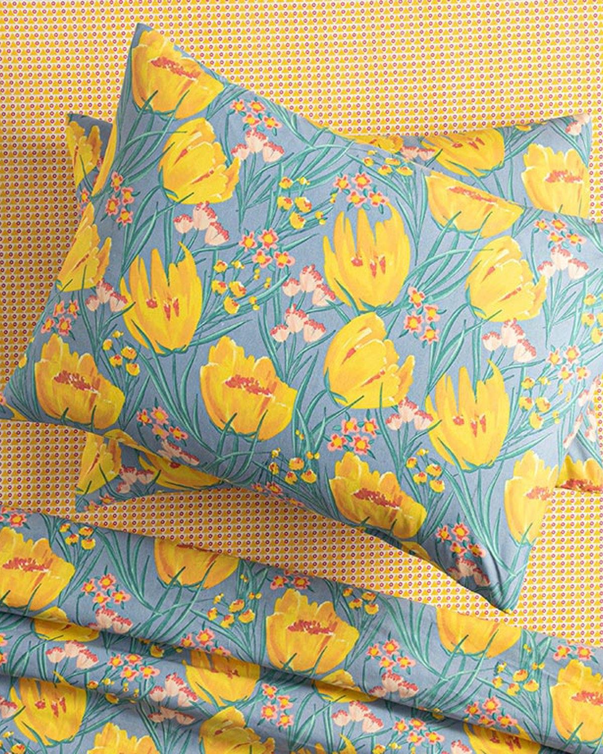 Tulip Paradise Easy to Iron 2 pcs Pillowcase 50x70 cm Blue