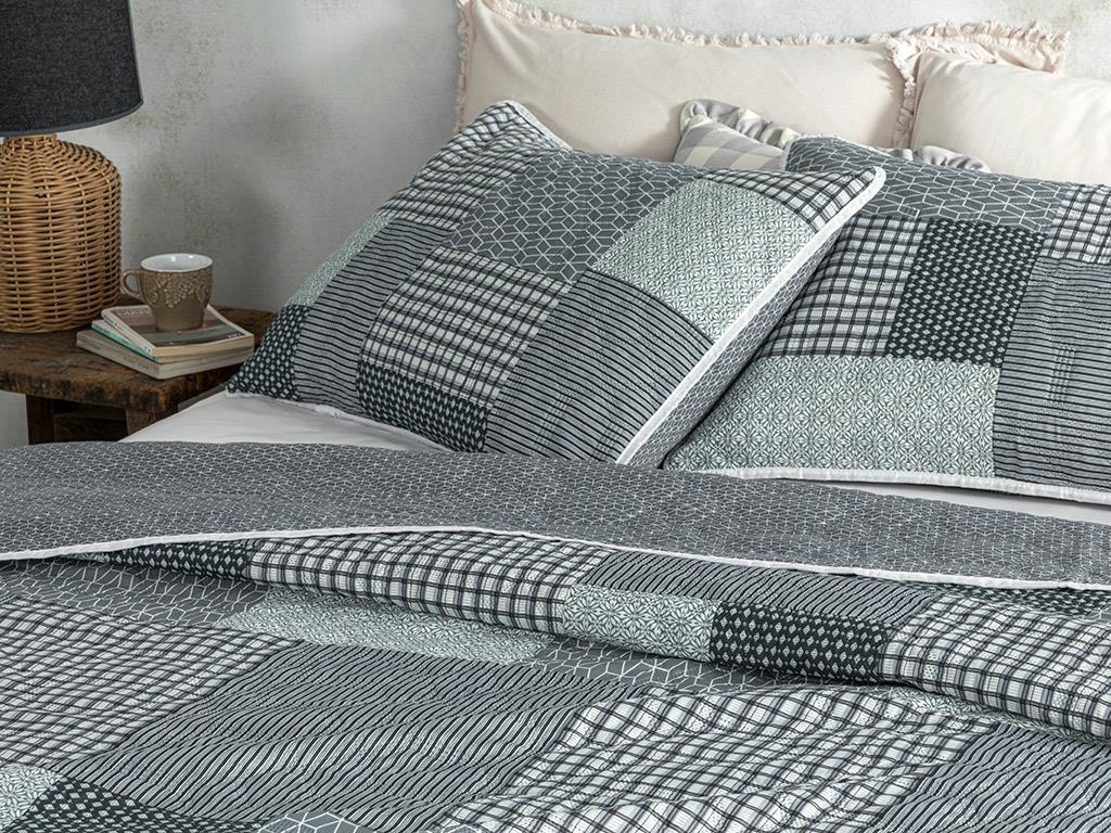 Unique Patch Multipurpose King Size Bed Quilt Set 240x220 cm Gray