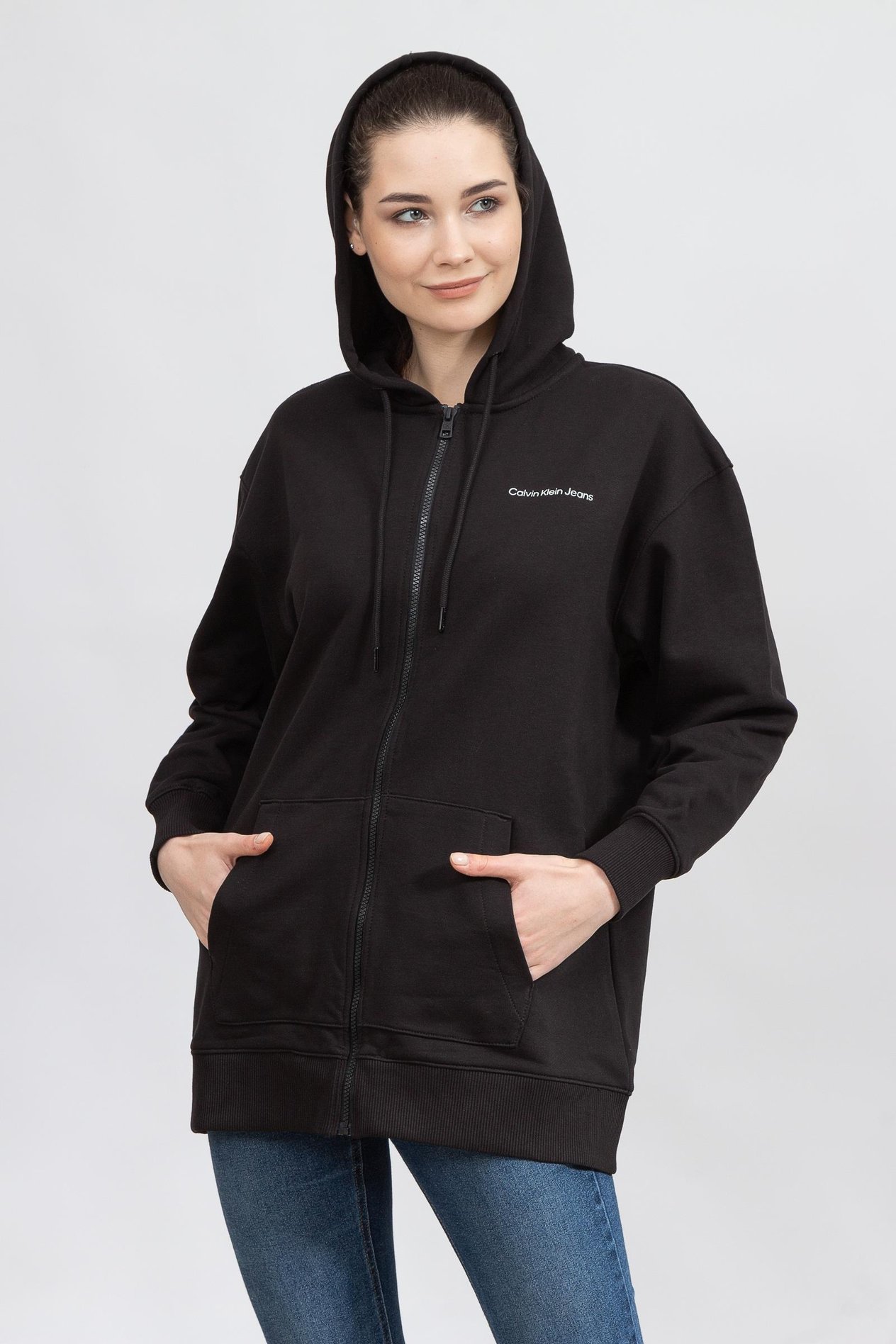 Calvin Klein Back Ck Address Logo Zip-Through Kadın Fermuarlı Sweatshirt