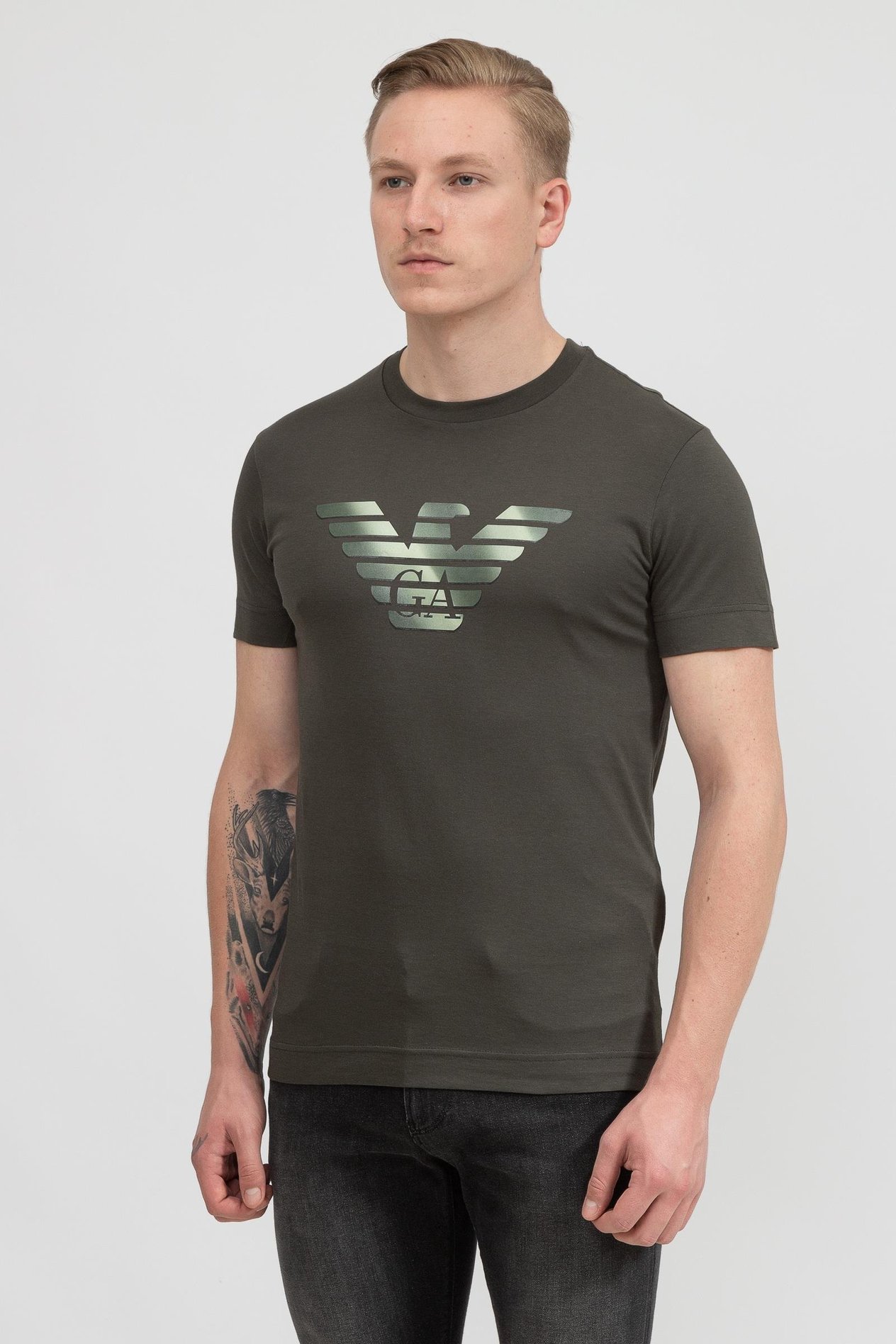 Emporio Armani Kartal Logo Baskılı Pamuklu Erkek Kısa Kollu T-Shirt