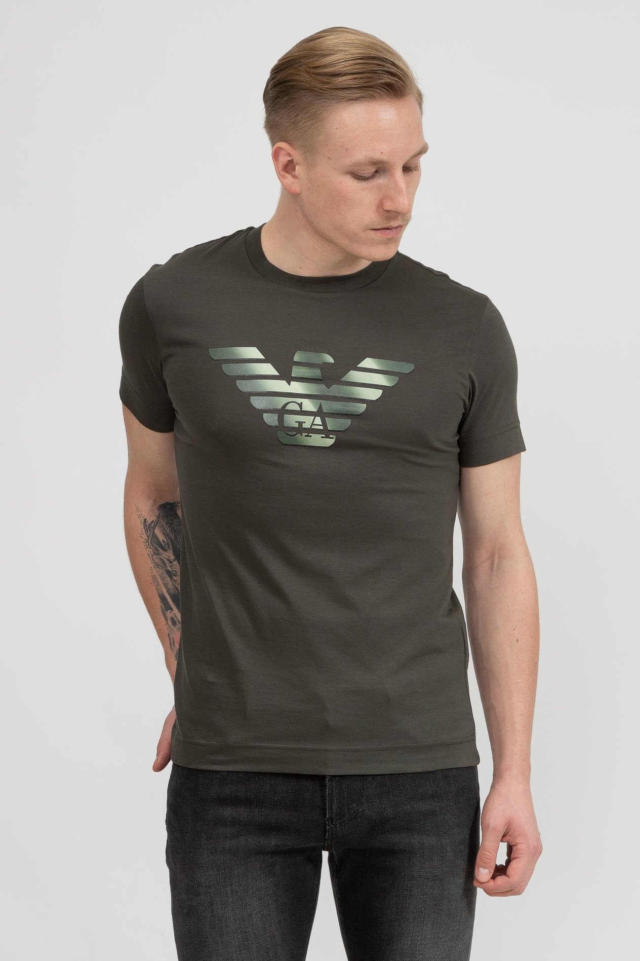 Emporio Armani Kartal Logo Baskılı Pamuklu Erkek Kısa Kollu T-Shirt