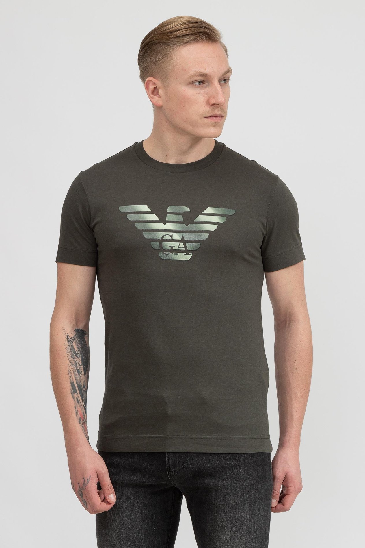 Emporio Armani Kartal Logo Baskılı Pamuklu Erkek Kısa Kollu T-Shirt
