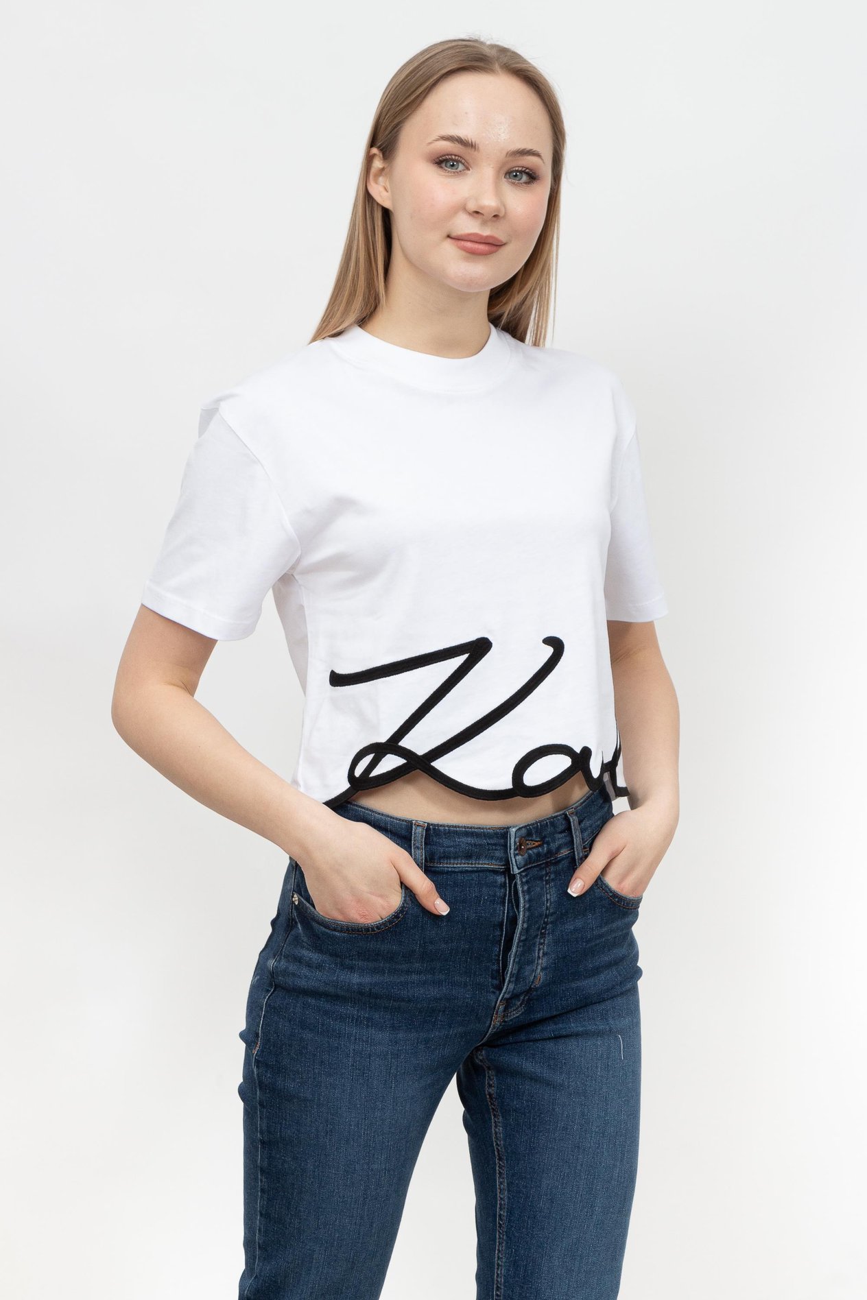 Karl Lagerfeld Logo Kadın Bisiklet Yaka T-Shirt