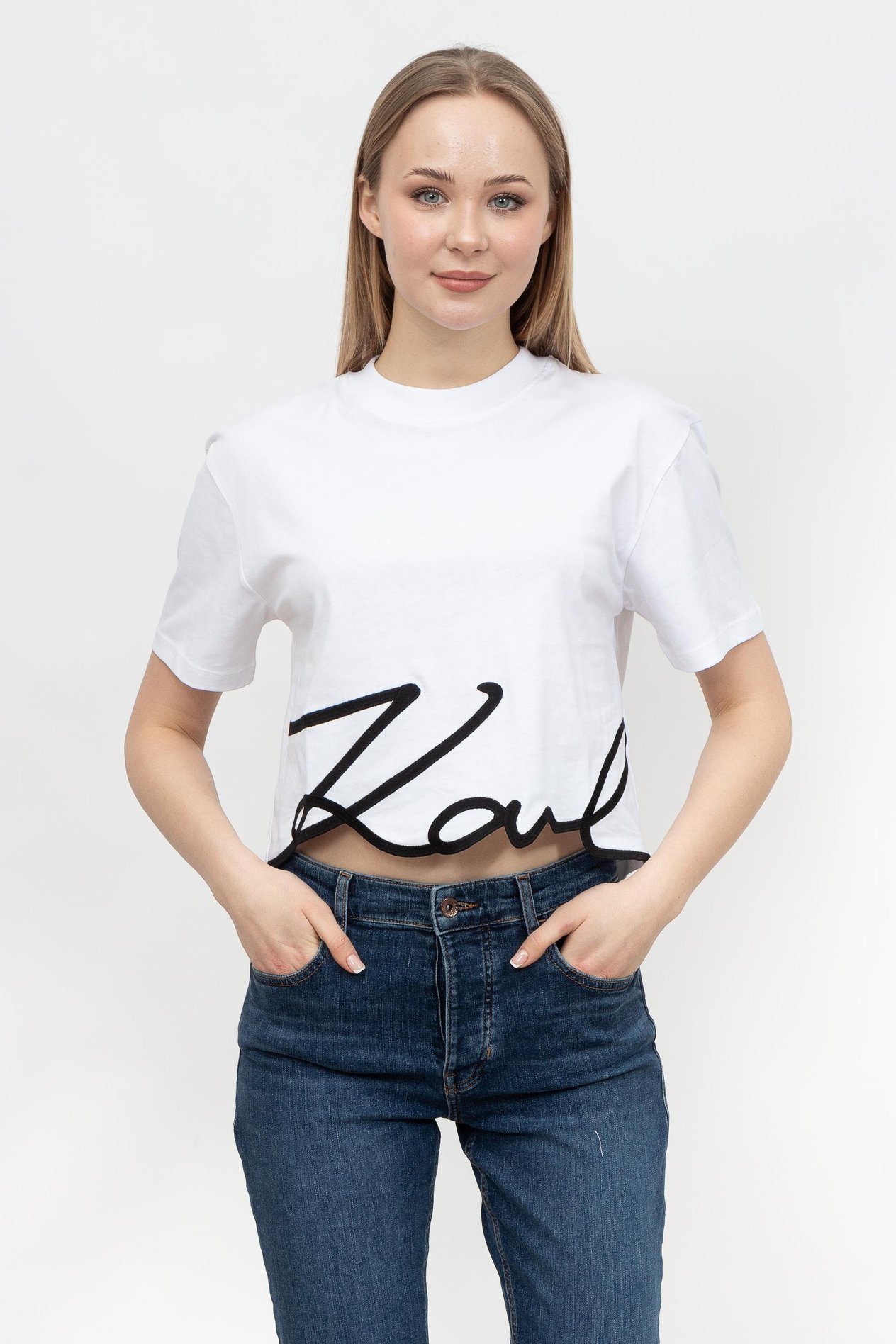 Karl Lagerfeld Logo Kadın Bisiklet Yaka T-Shirt