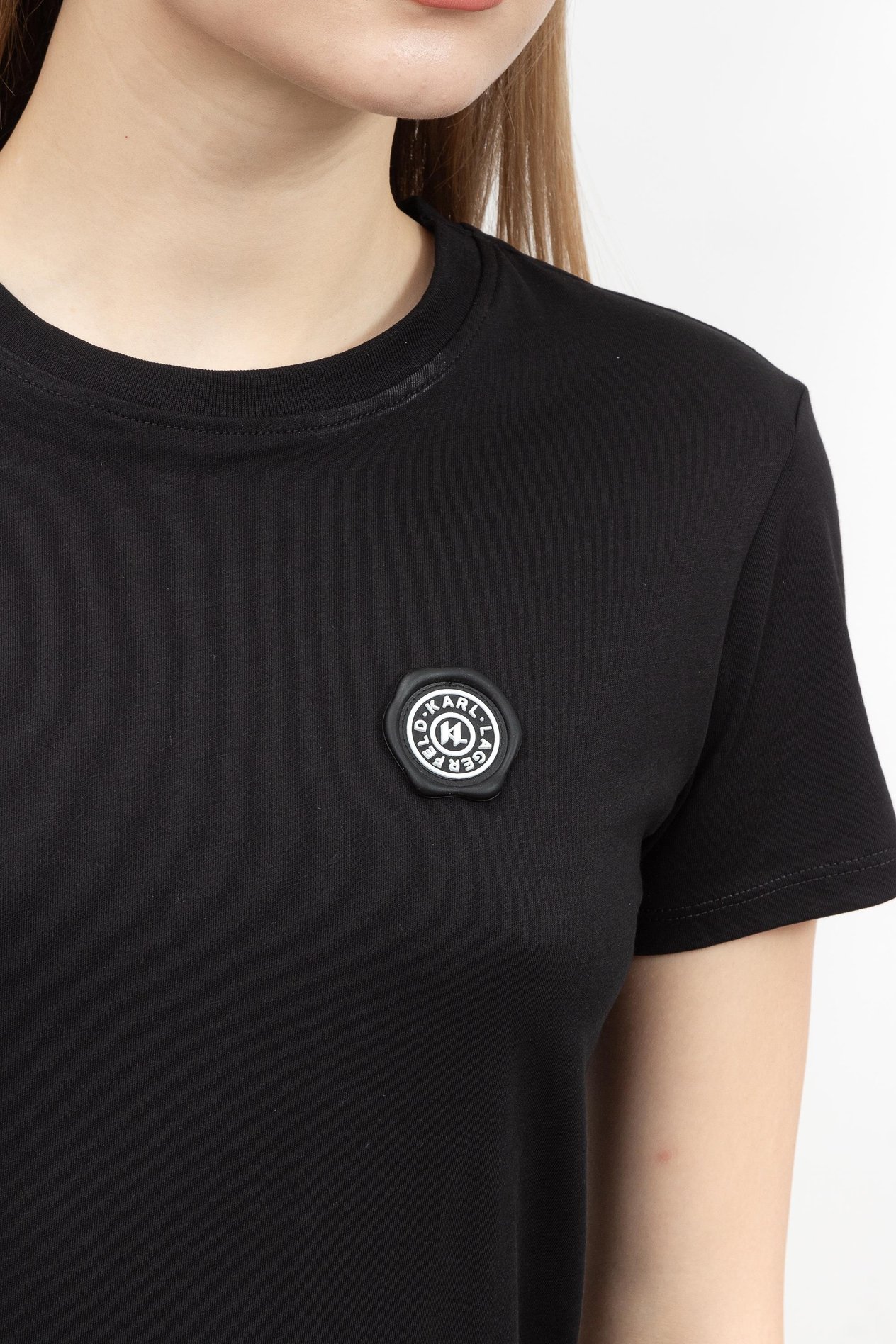Karl Lagerfeld Wax Seal Logo  Kadın Bisiklet Yaka T-Shirt