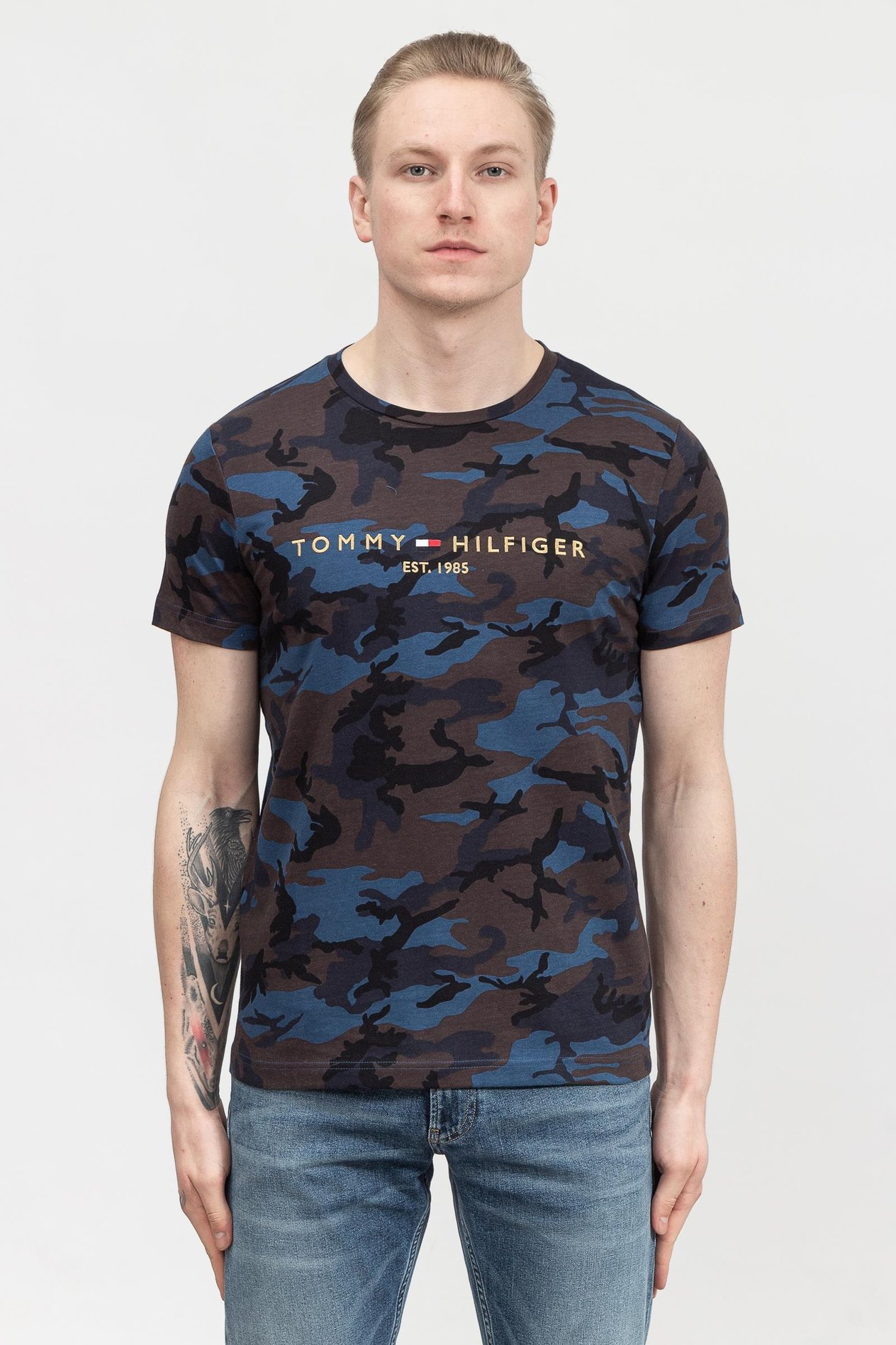 Tommy Hilfiger Camo Tommy Logo Tee Erkek Bisiklet Yaka T-Shirt