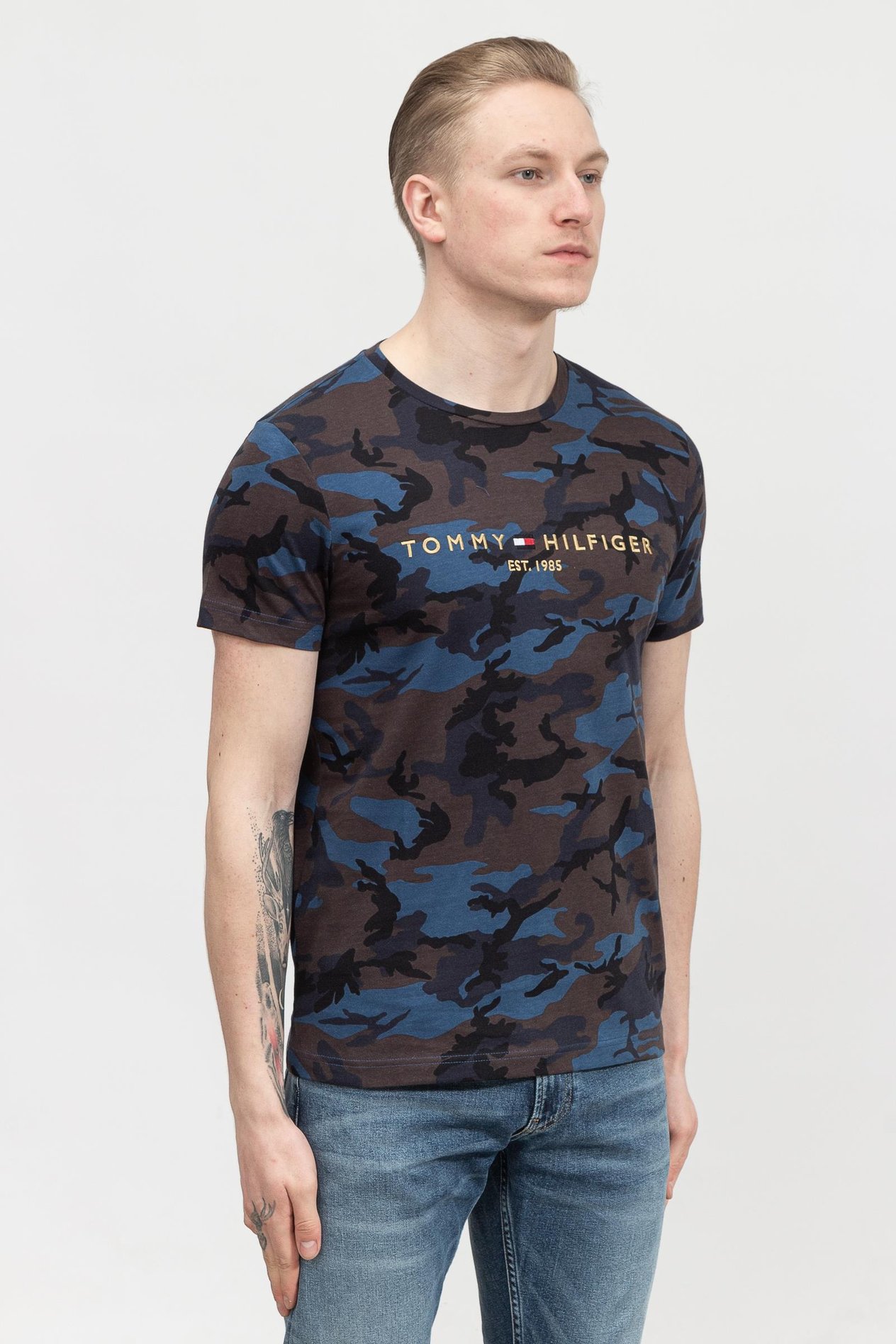 Tommy Hilfiger Camo Tommy Logo Tee Erkek Bisiklet Yaka T-Shirt