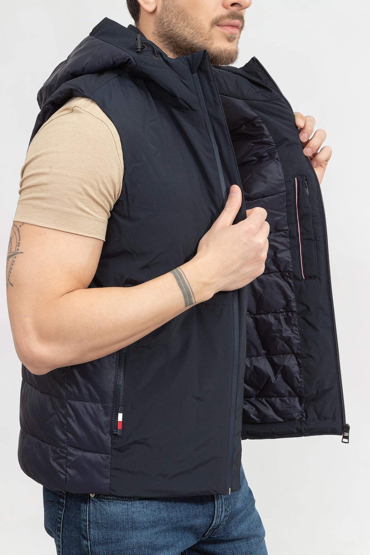 Tommy Hilfiger Mix Media Hooded Vest Erkek Yelek