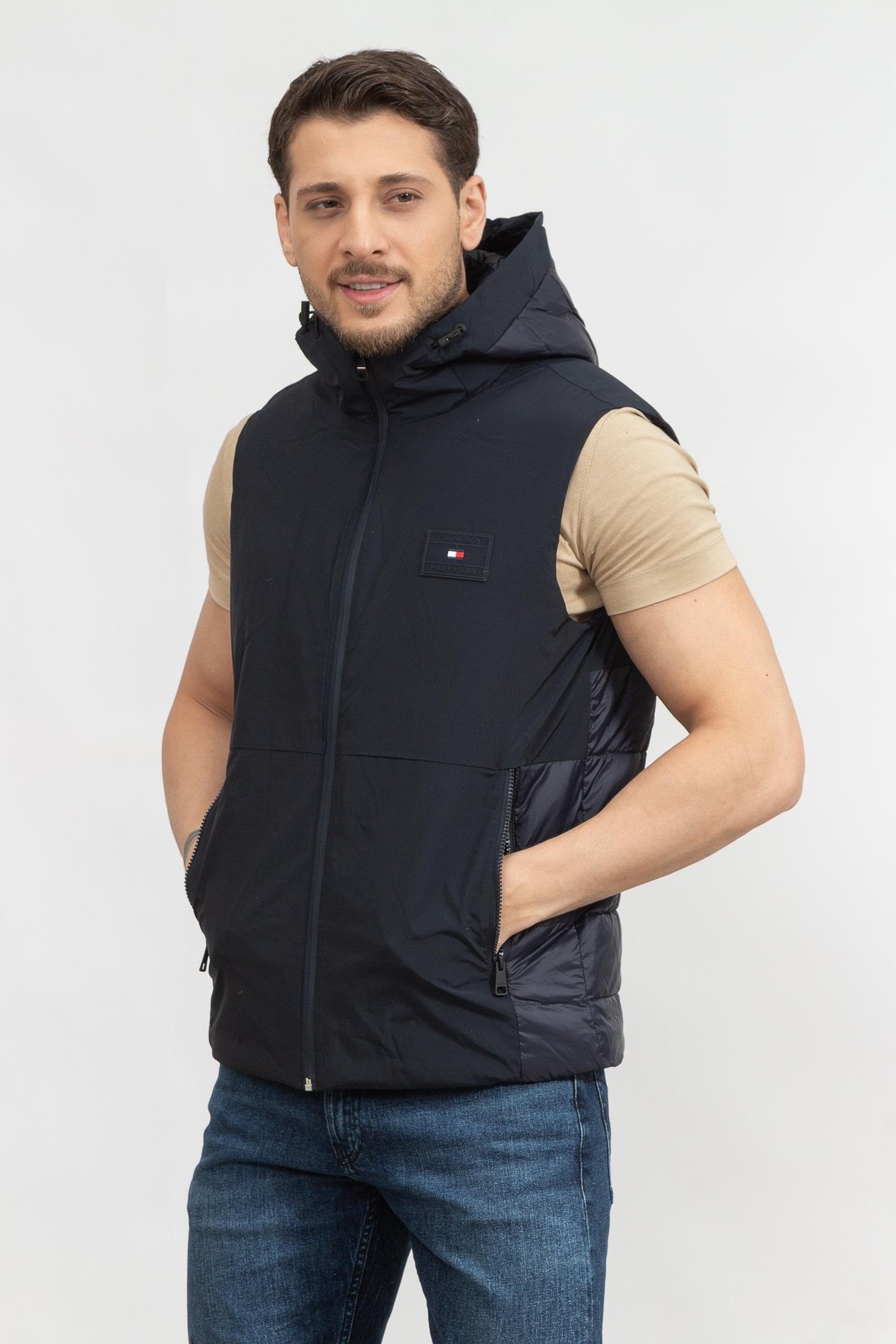 Tommy Hilfiger Mix Media Hooded Vest Erkek Yelek