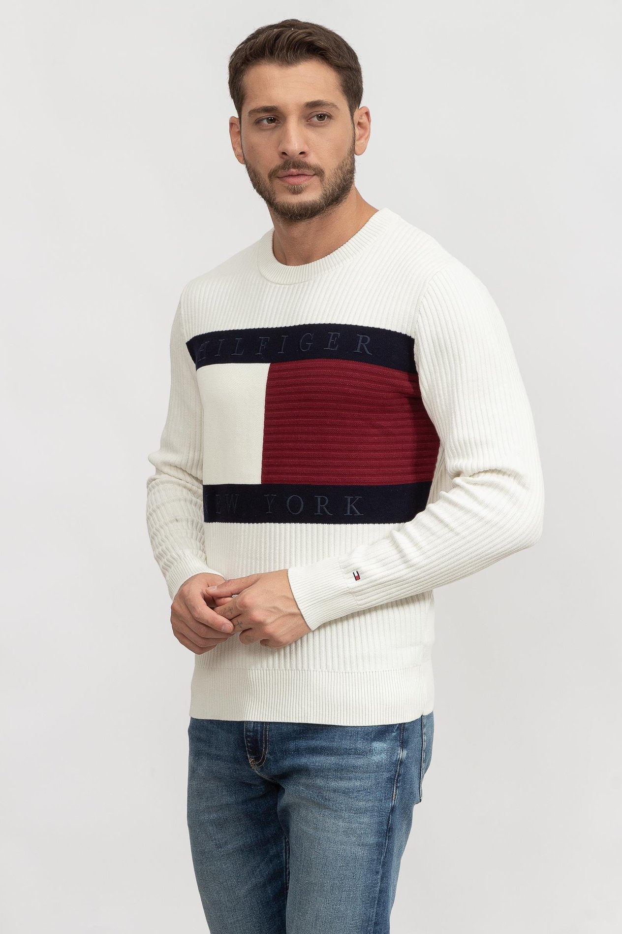 Tommy Hilfiger Structure Flag Crew Erkek Triko