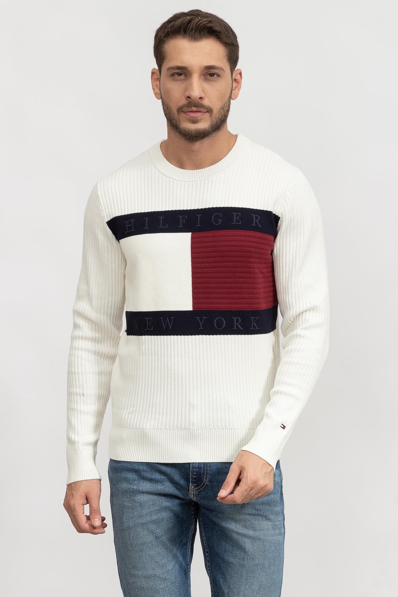 Tommy Hilfiger Structure Flag Crew Erkek Triko