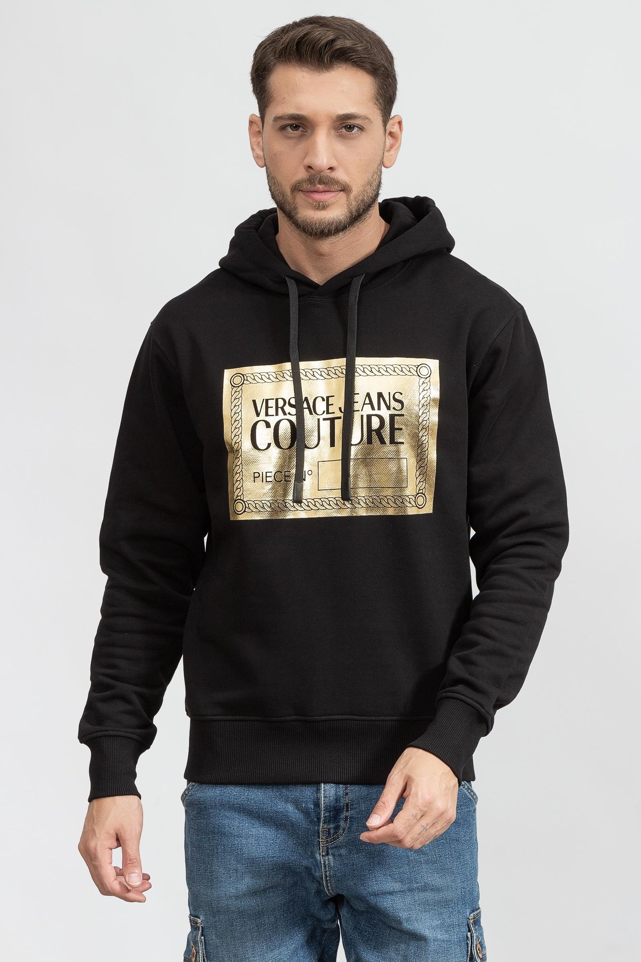 Versace Jeans Couture R Piece Nr Text Foil Erkek Kapüşonlu Sweatshirt