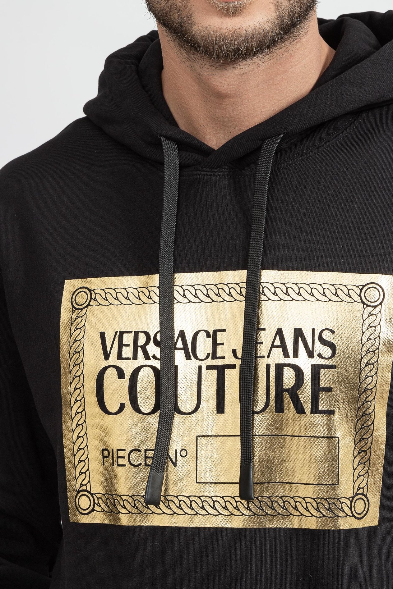Versace Jeans Couture R Piece Nr Text Foil Erkek Kapüşonlu Sweatshirt