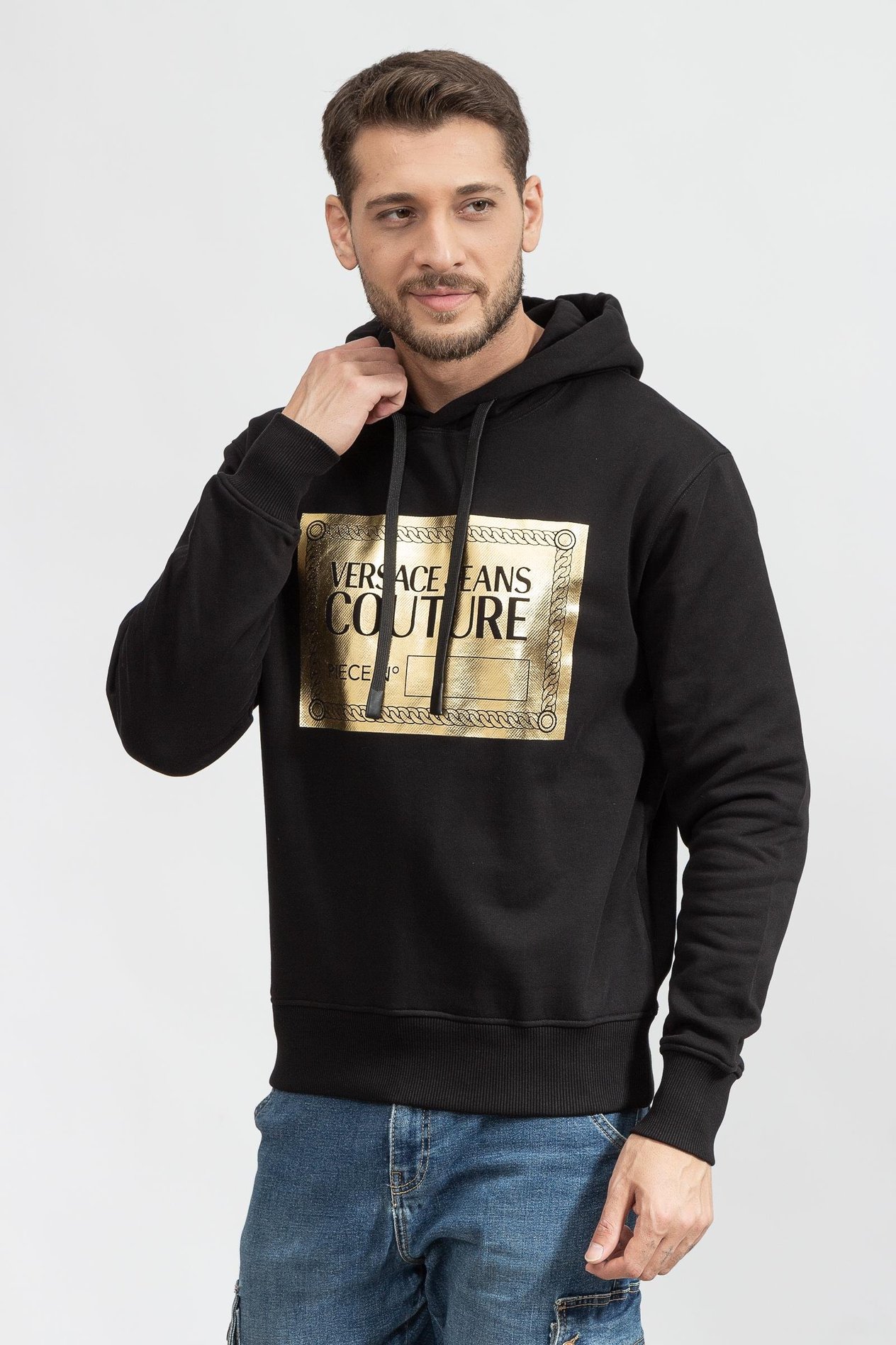 Versace Jeans Couture R Piece Nr Text Foil Erkek Kapüşonlu Sweatshirt