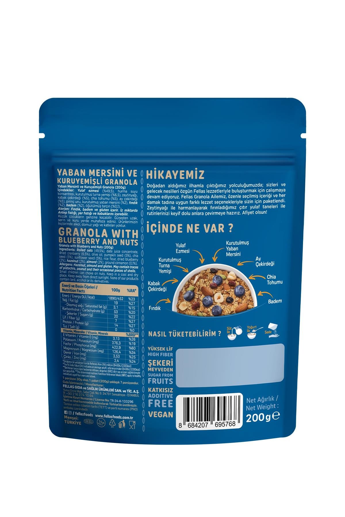 Fellas Granola - Yaban Mersini & Kuruyemiş 200g - 3'lü Paket