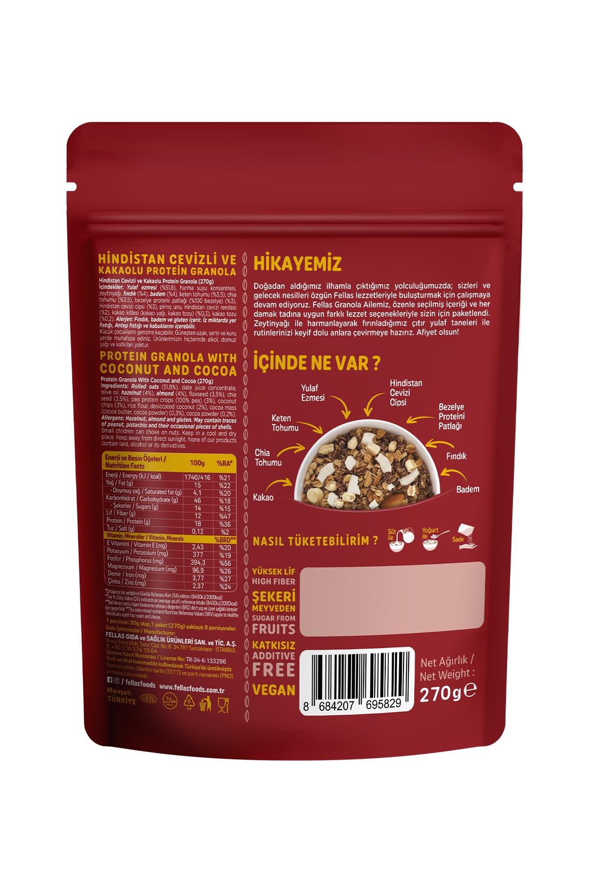 Fellas Protein Granola - Hindistan Cevizi & Kakao 270g - 3'lü Paket