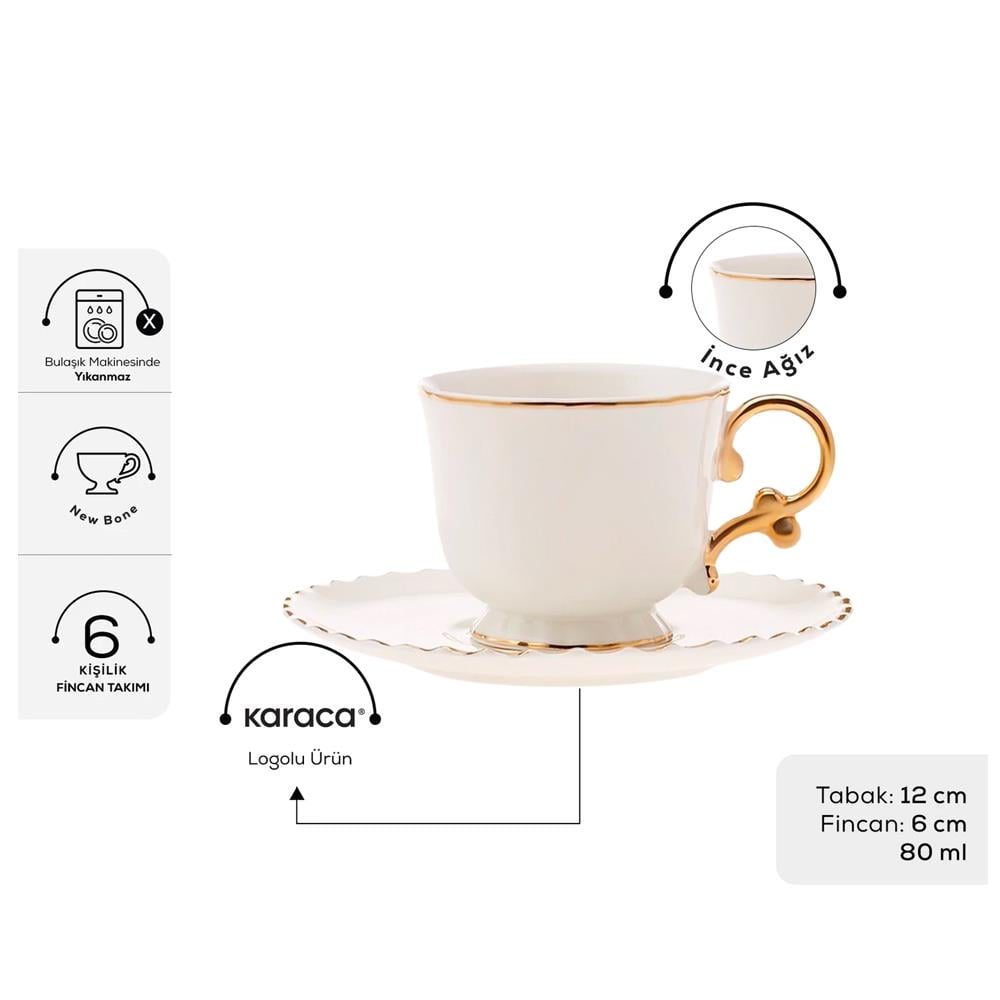Karaca Elegant 80 Ml 6 Kişilik Ka, Beyaz