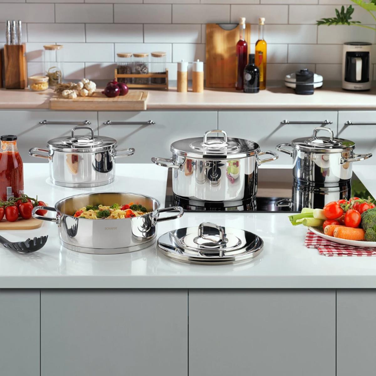 SCHAFER 1S5713-13002-INX02 NEW PRİME8 PARÇA ÇELİK TENCERE SETİ INOX
