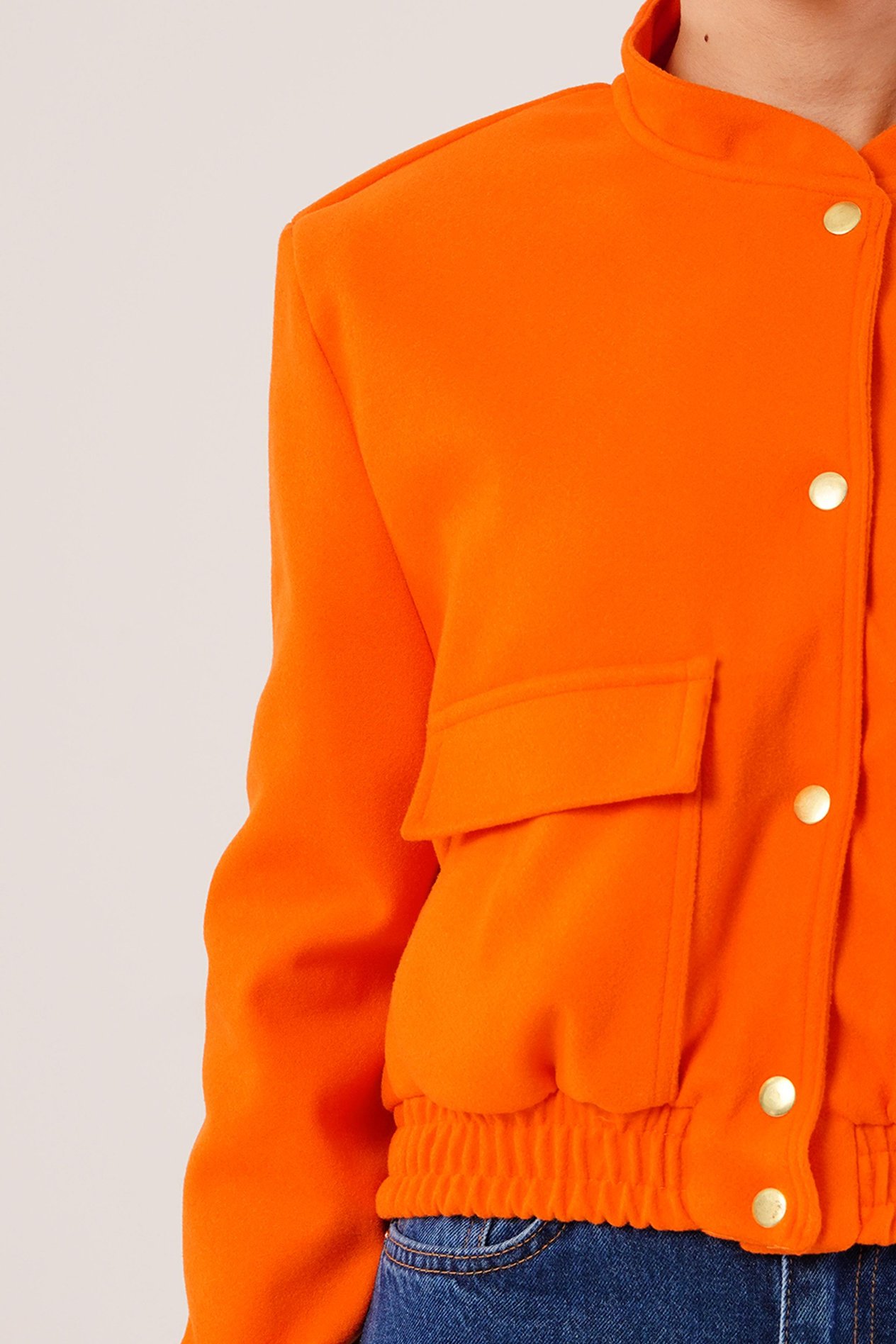 Gold Düğmeli Kaşe Oranj Bomber Ceket