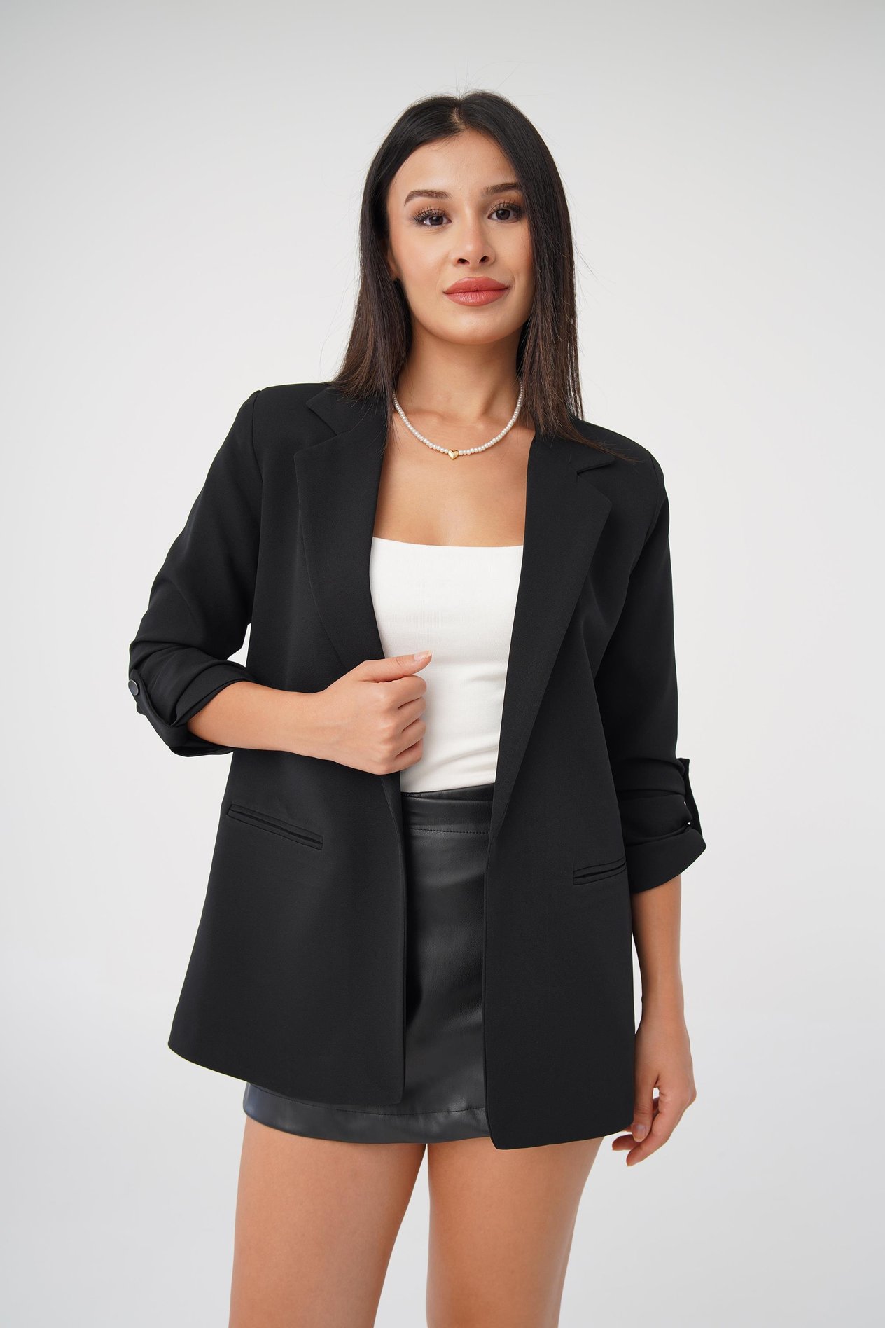 Kol Büzgü Detay Blazer Siyah Ceket