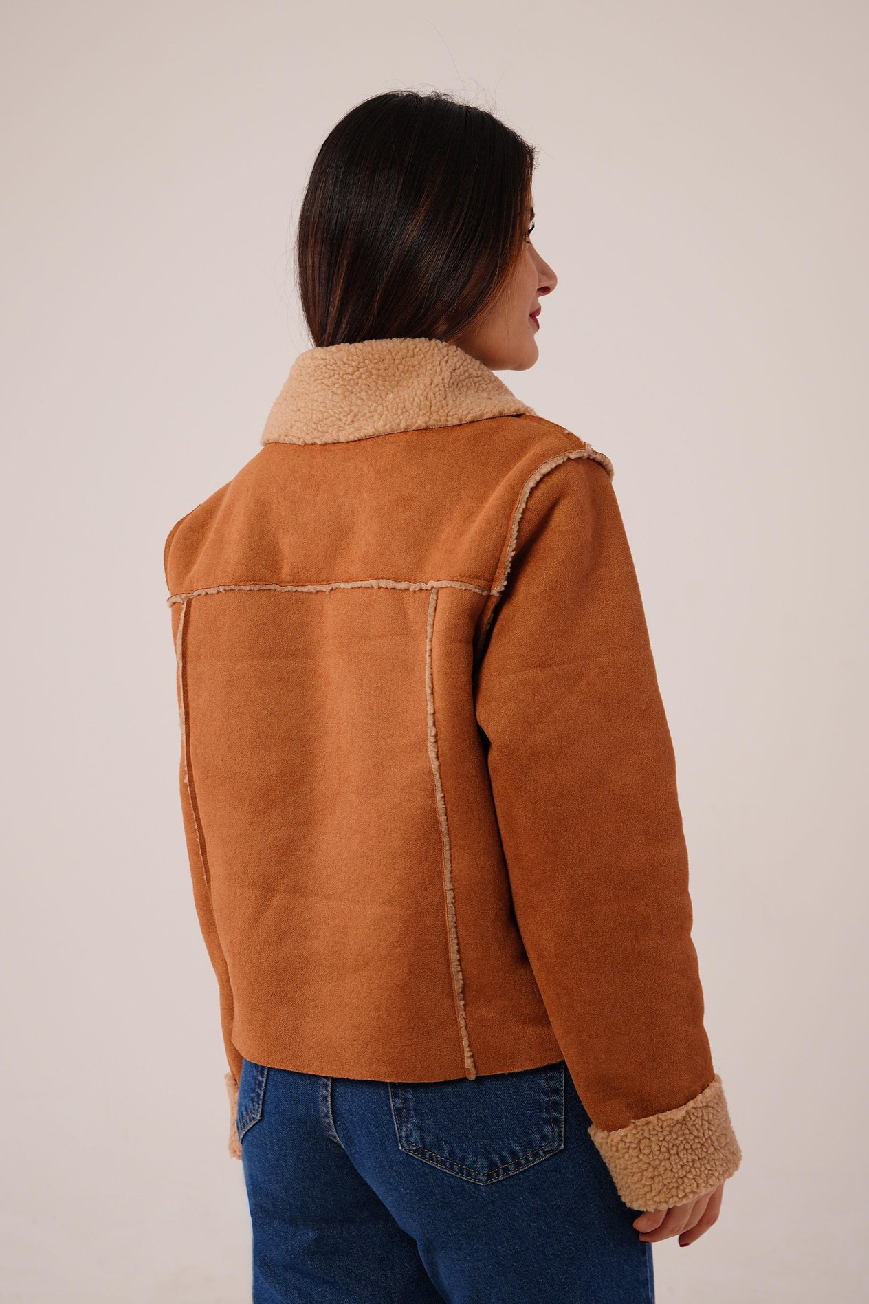 Kürk Detaylı Cepli Camel Mont Ceket