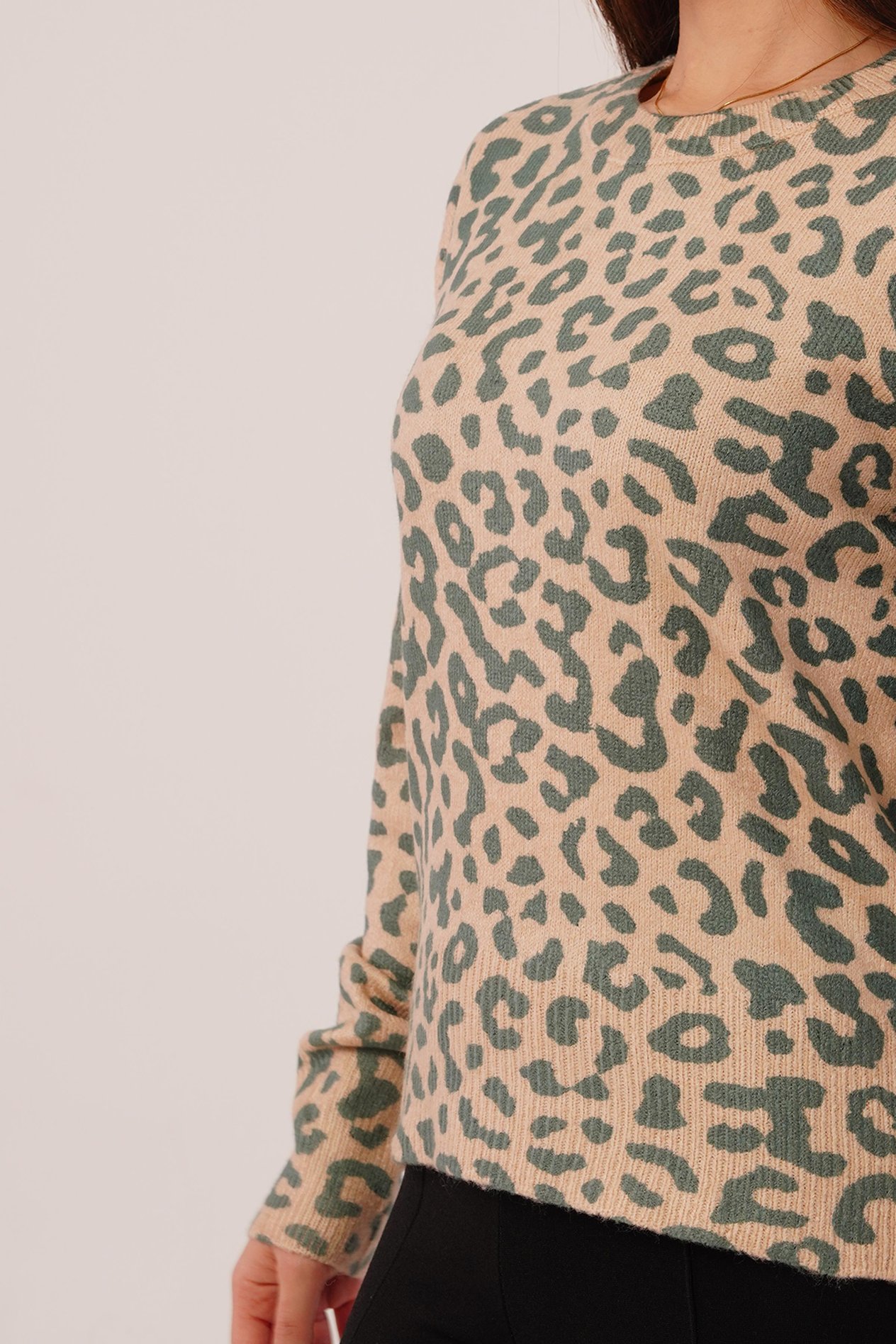 Leopar Baskı Desen Camel Triko Kazak