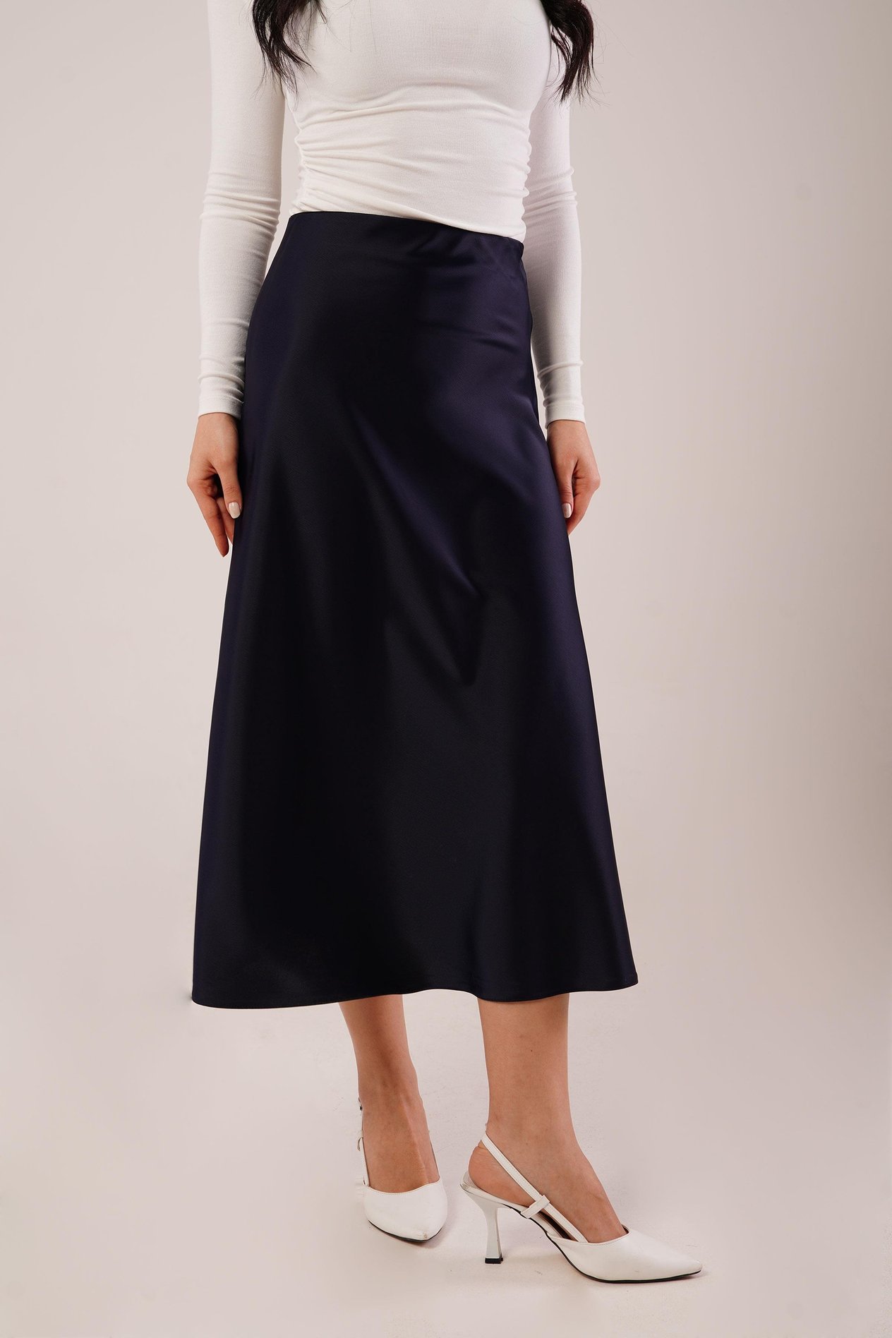 Midi Boy Trend Lacivert Saten Etek