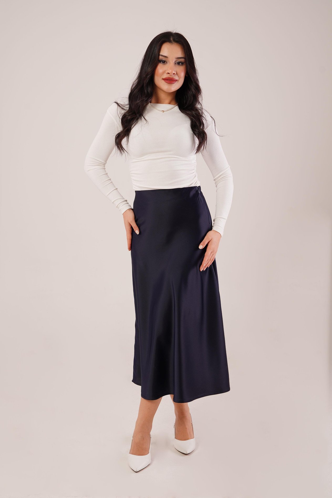 Midi Boy Trend Lacivert Saten Etek