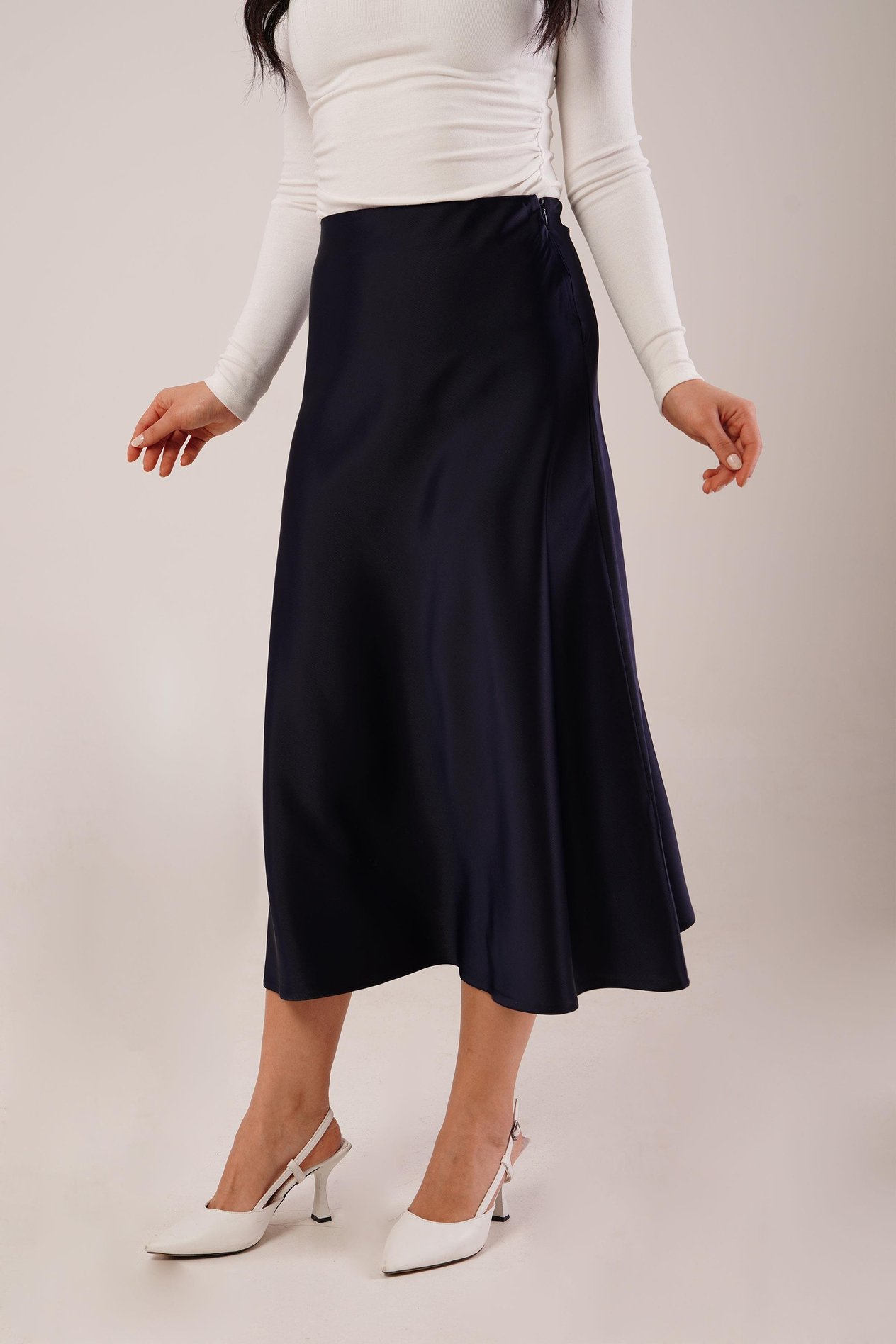 Midi Boy Trend Lacivert Saten Etek