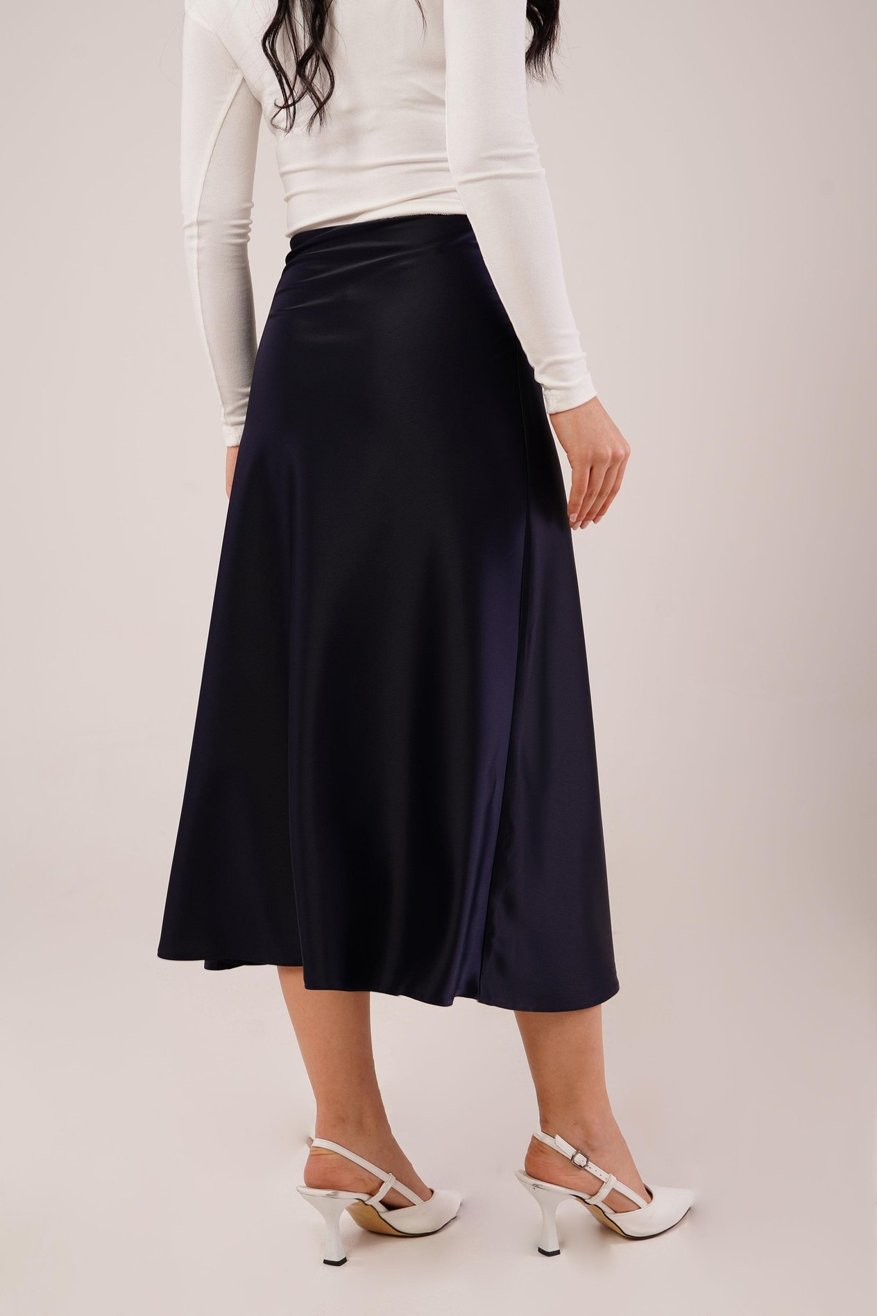 Midi Boy Trend Lacivert Saten Etek