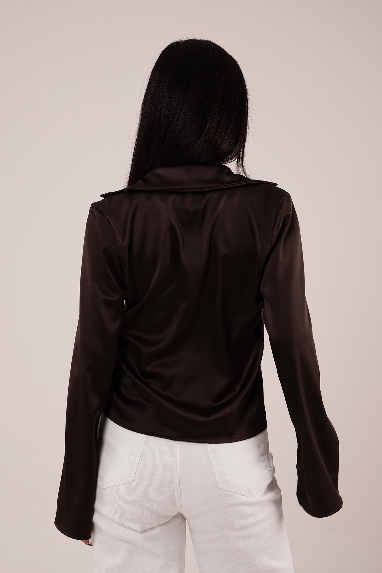 Saten Önden Bağlamalı Kahve Elegance Bluz