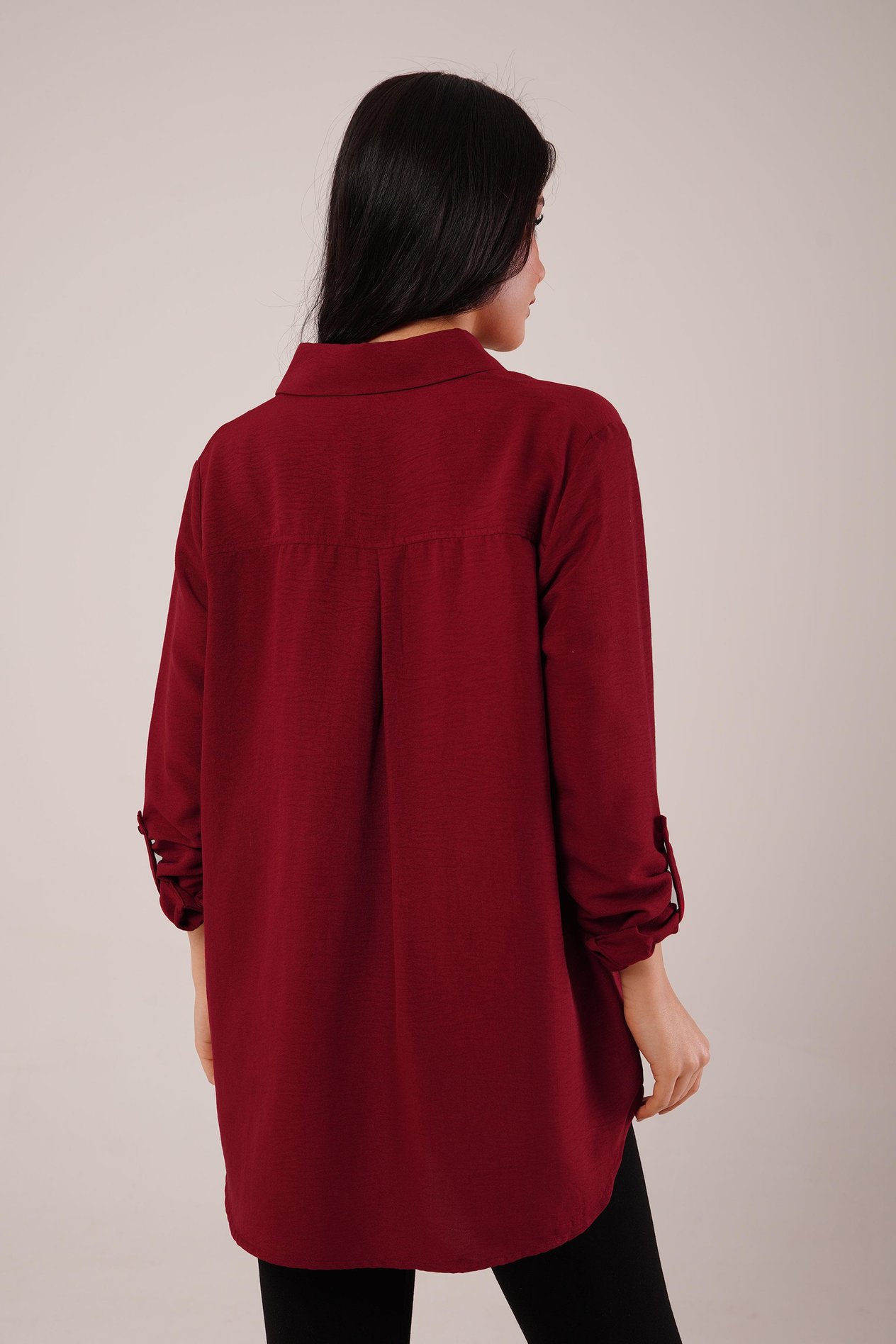 Tek Cep Full Oversize Bordo Gömlek