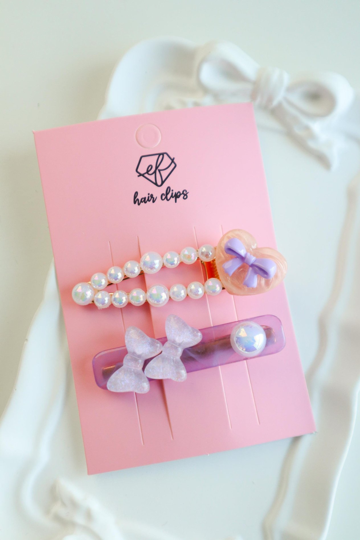 2li Lila İncili İkili Fiyonk Klips Toka 