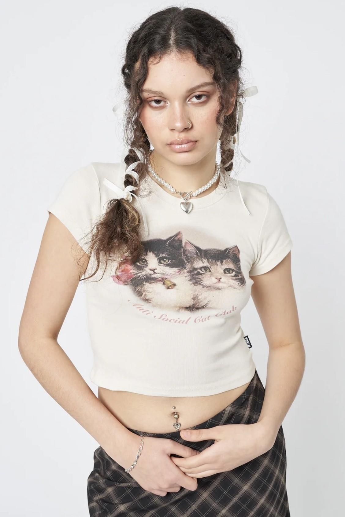 Bej Anti Social Cat Club Crop