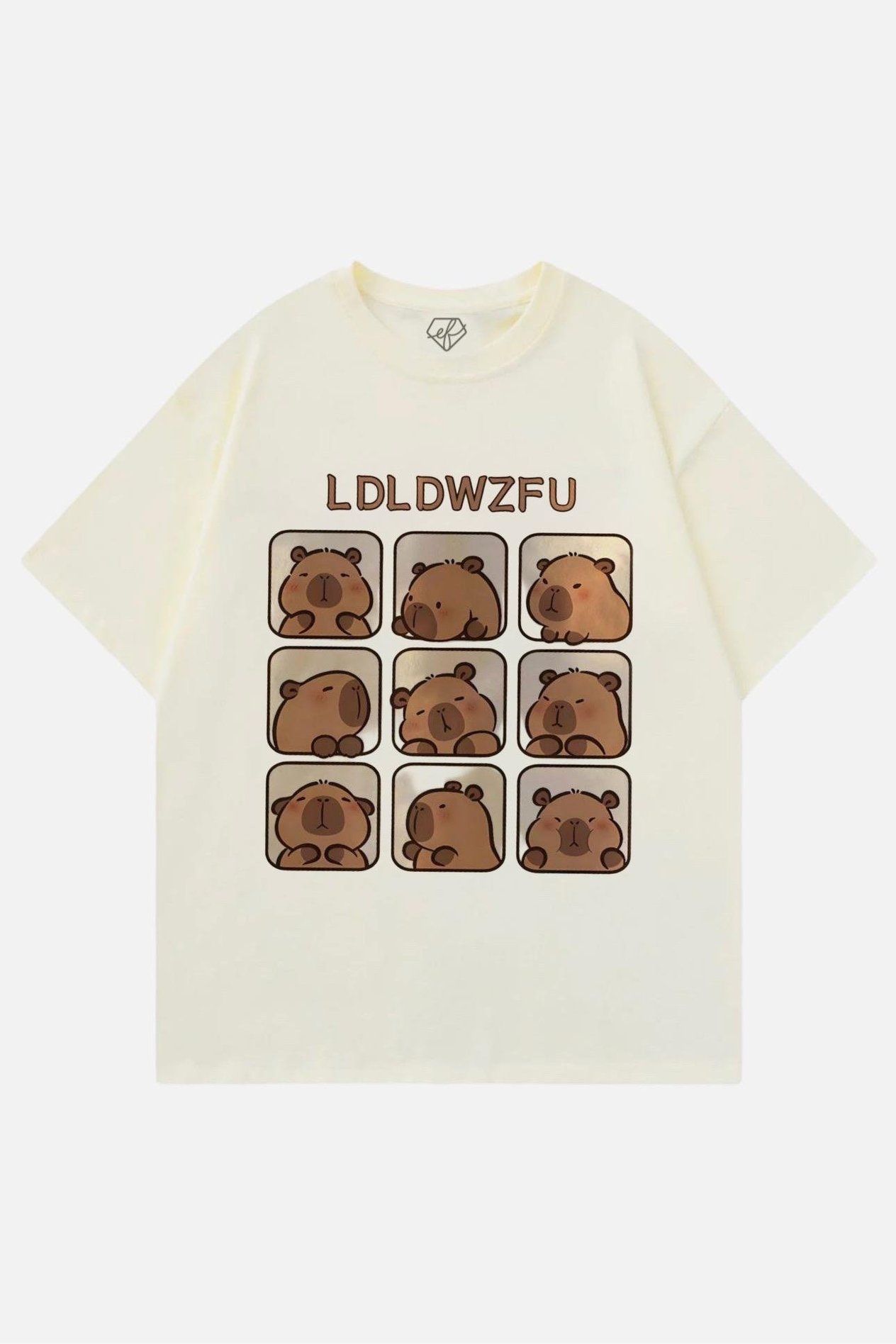 Bej Unisex Capybara 9'lu Kolaj T-Shirt