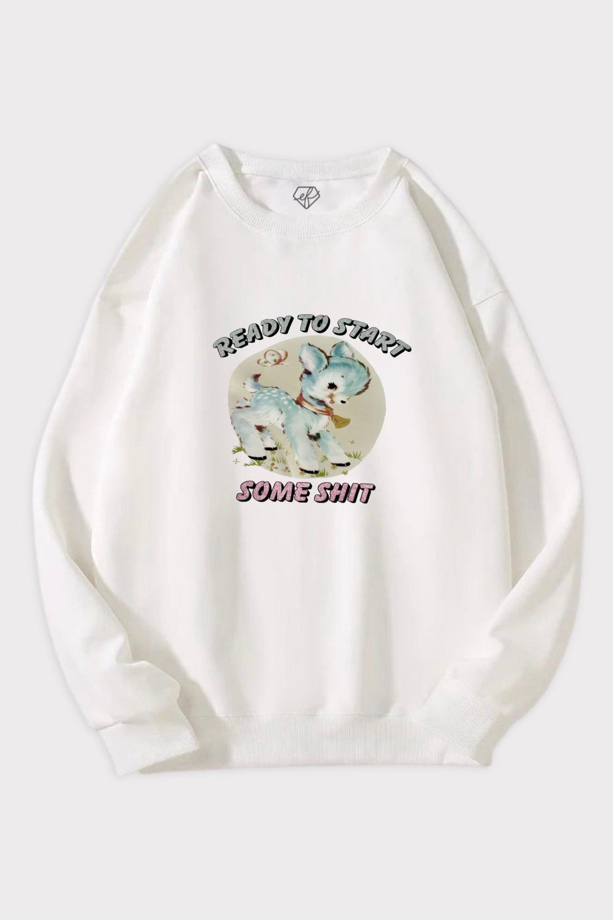 Beyaz 3 İplik Ready To Start Some Sweatshirt