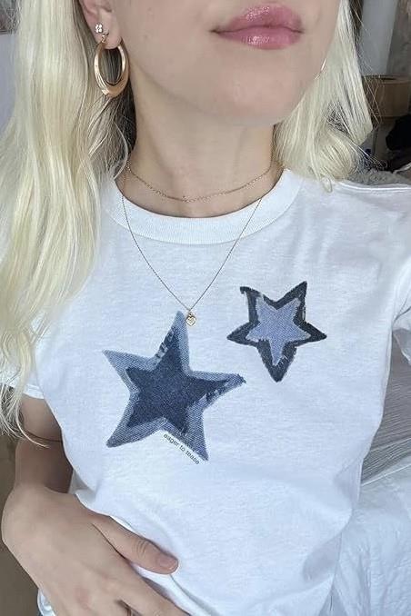 Beyaz Blue Stars Crop