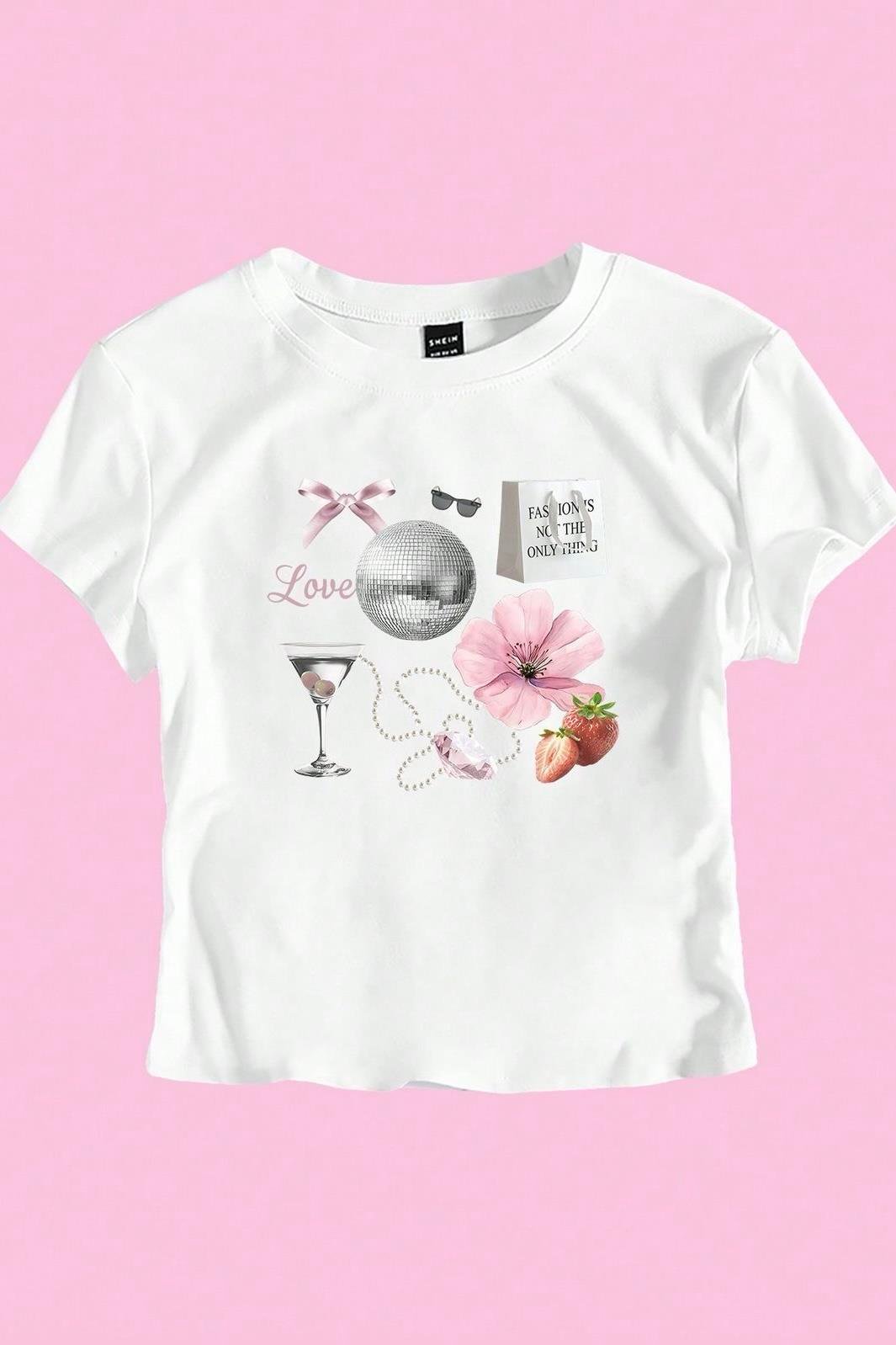 Beyaz Floral And Strawberry Print Crop