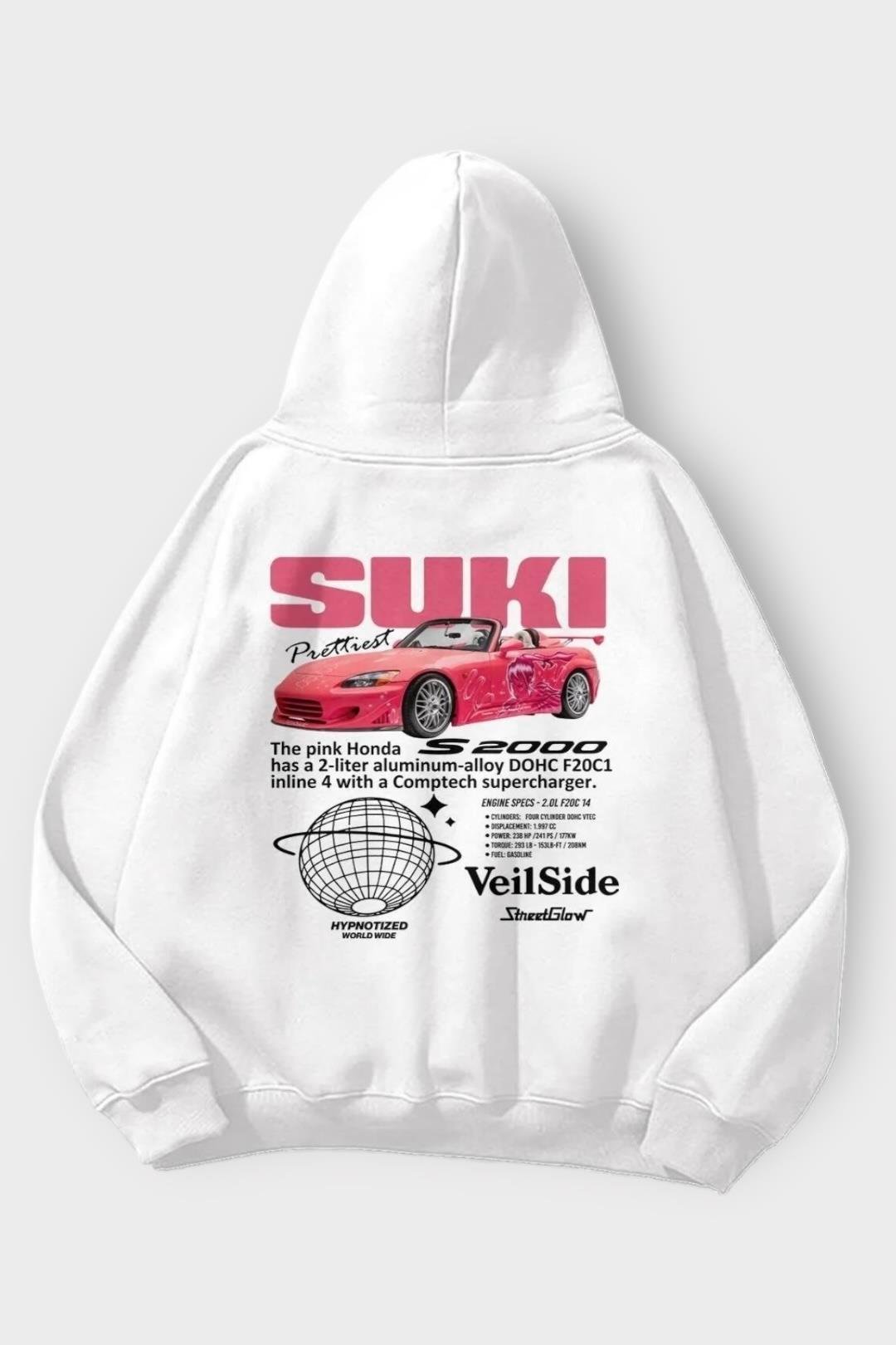 Beyaz Kapüşonlu Sırt Baskılı Sukı Sweatshirt
