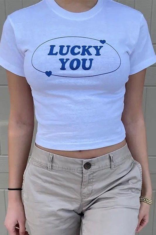 Beyaz Lucky You Crop