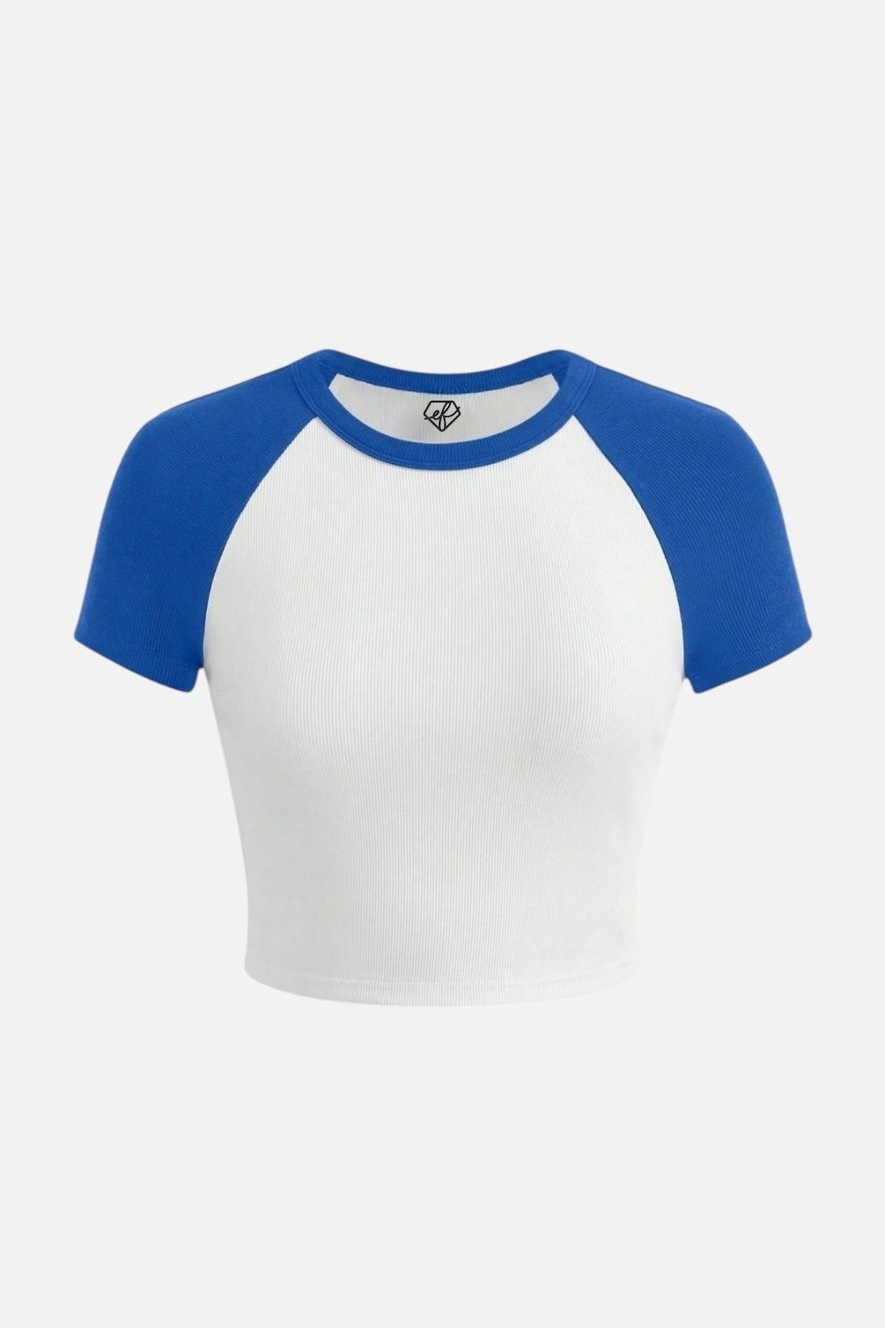 Beyaz Mavi Reglan Kol Crop