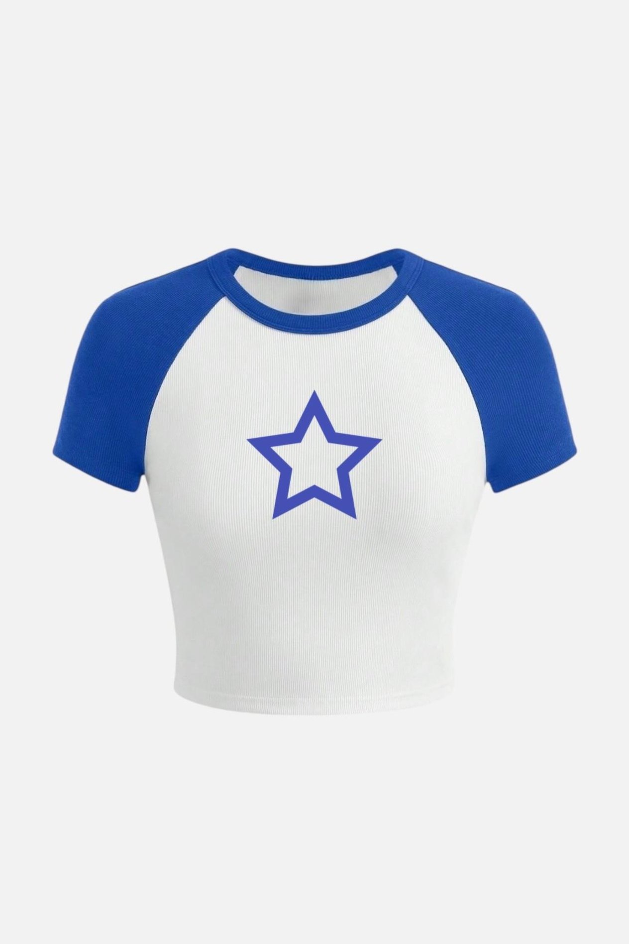Beyaz Mavi Reglan Kol İçi Boş Star Crop